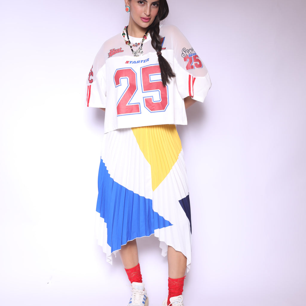 Colorblock Pleated Midi Skirt