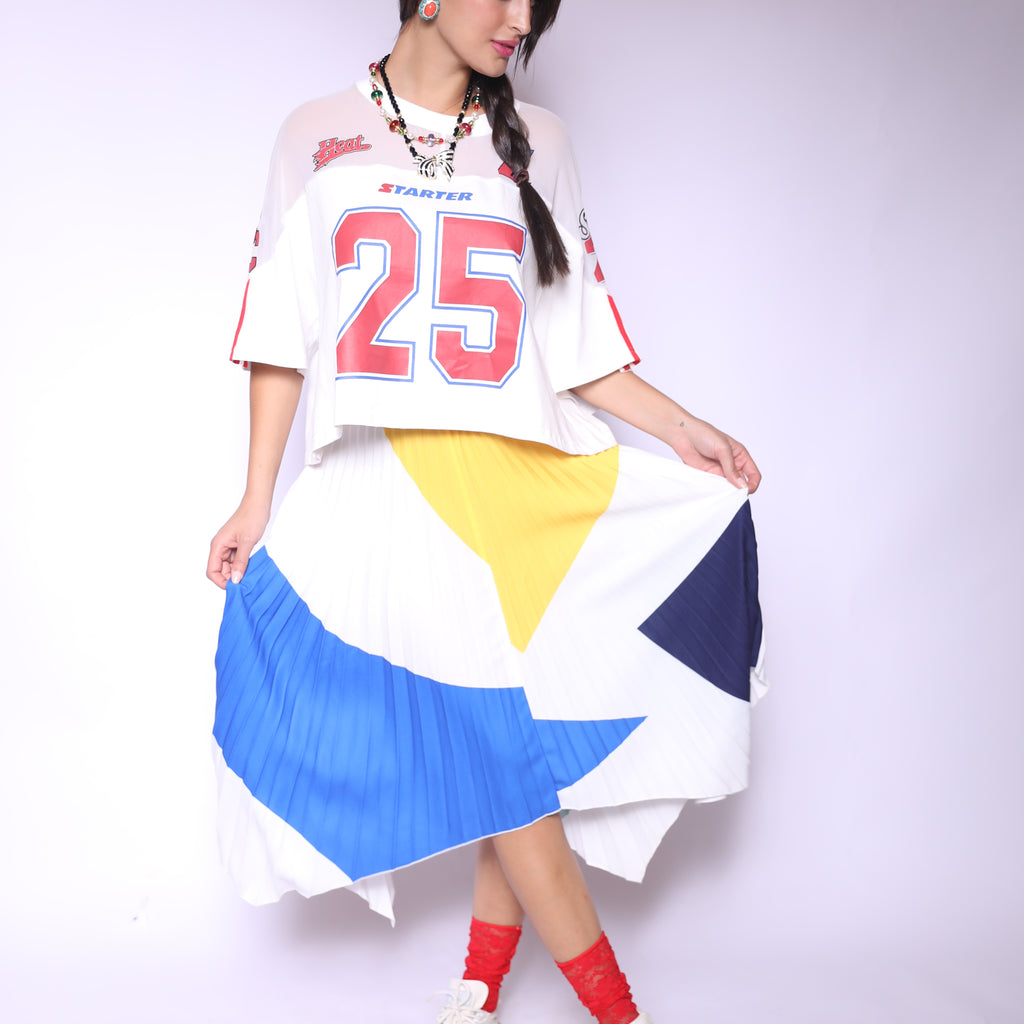 Colorblock Pleated Midi Skirt