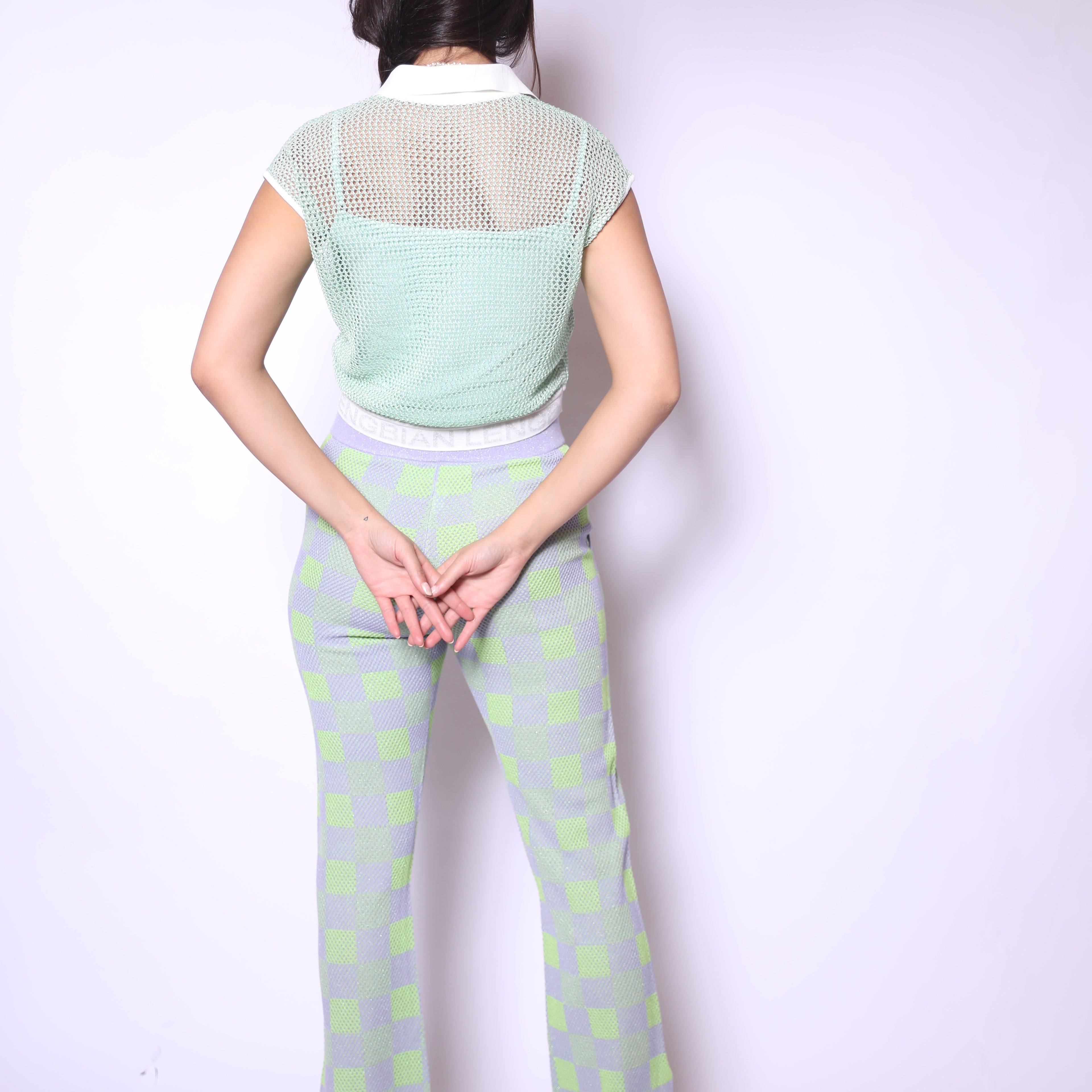 Mint Checkerboard Knit Pants