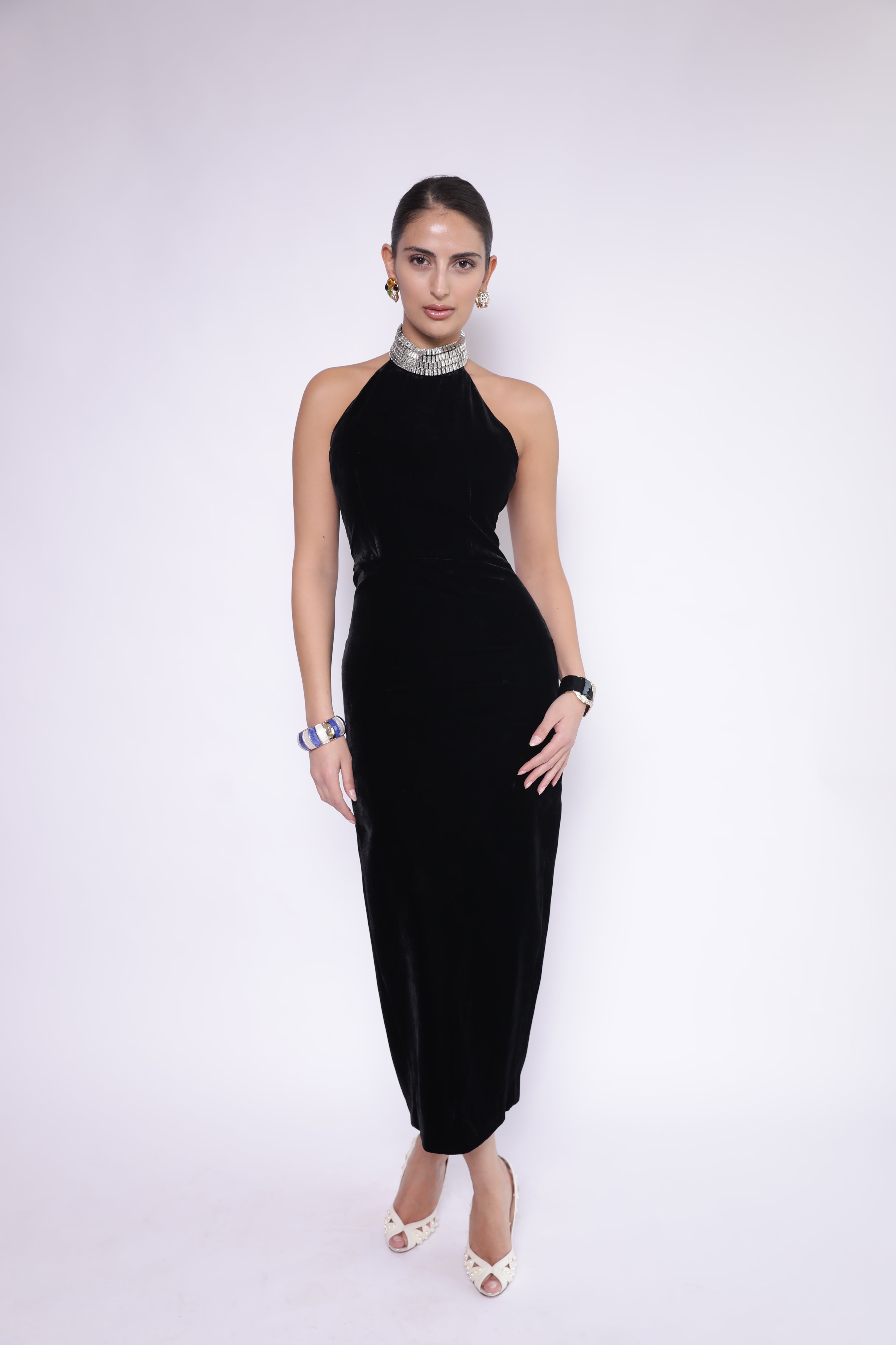 Black Velvet Halter-Neck Dress