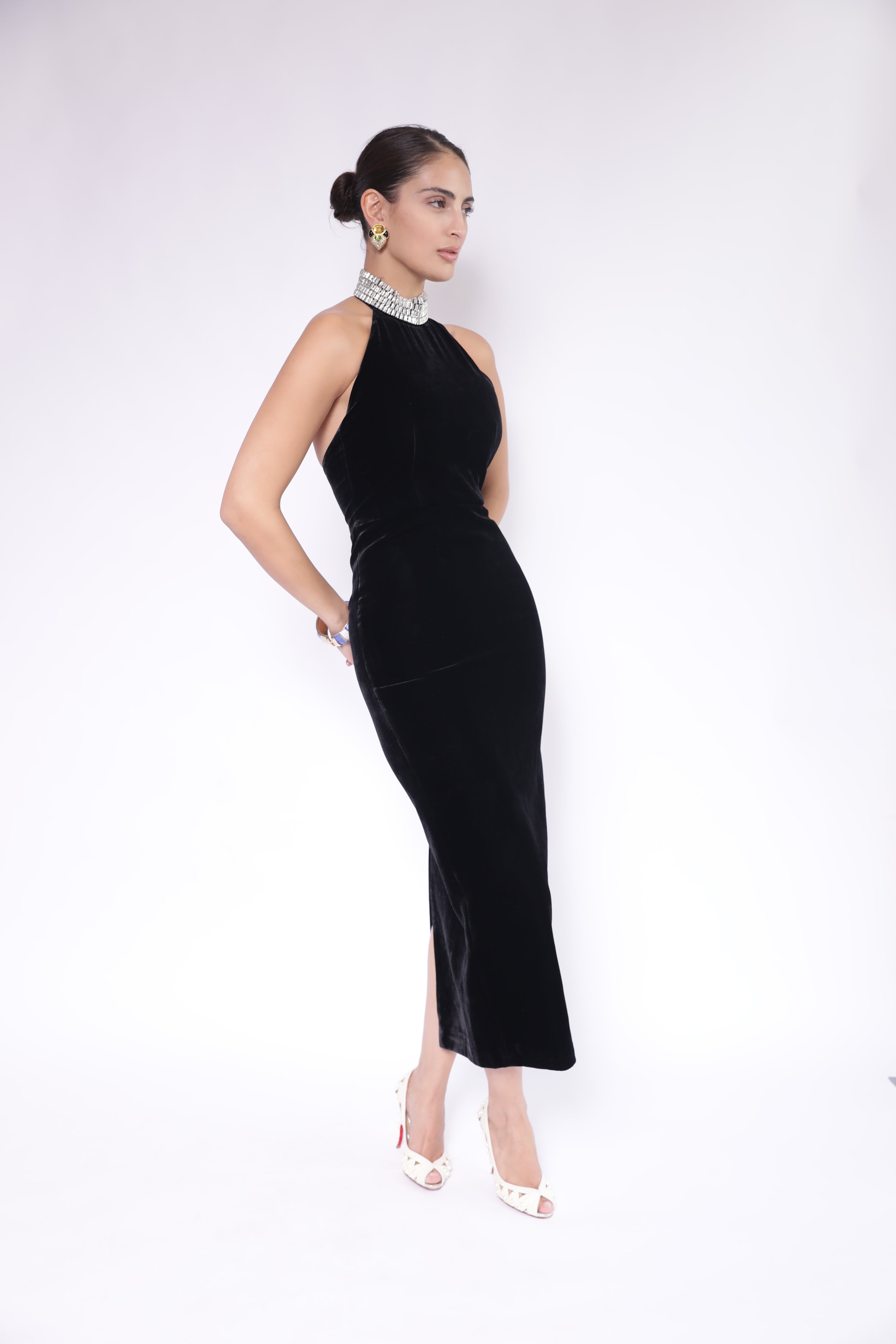 Black Velvet Halter-Neck Dress
