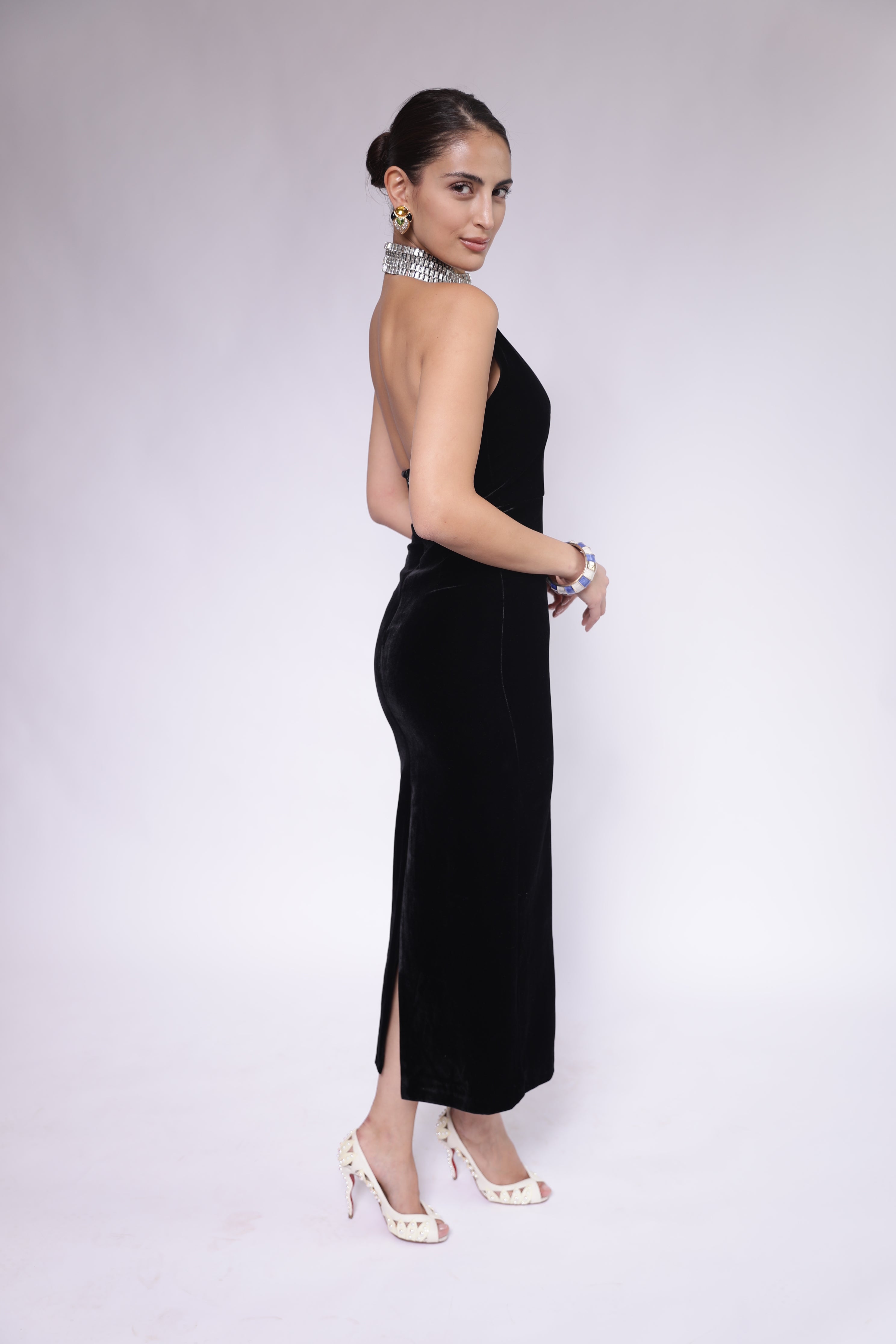 Black Velvet Halter-Neck Dress
