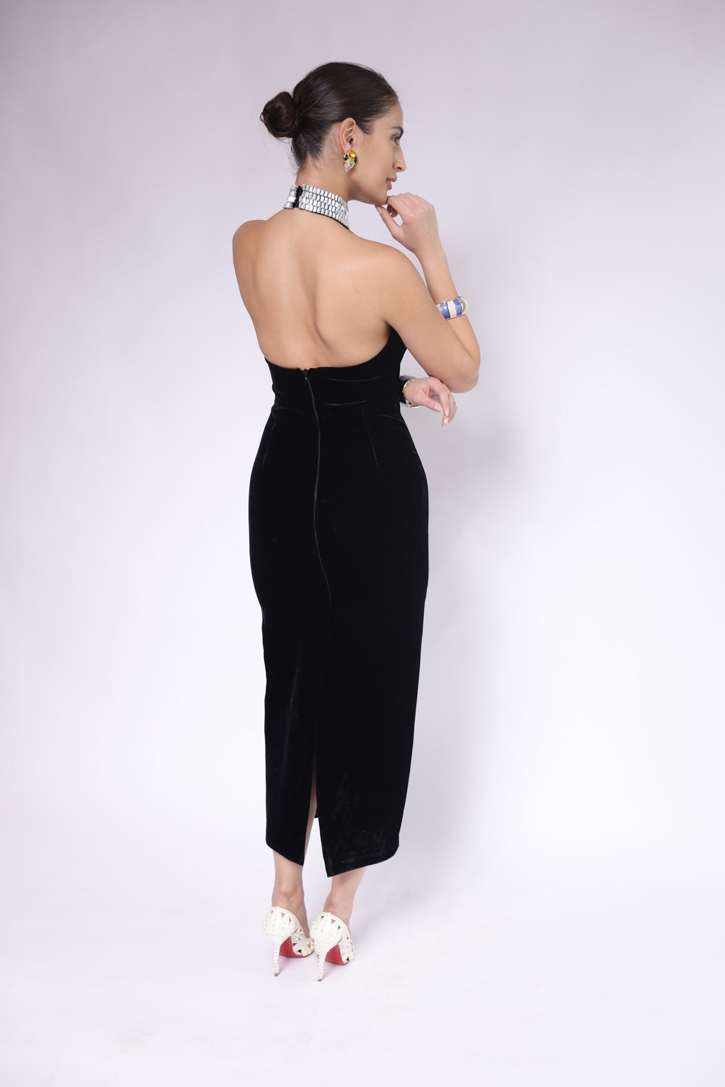 Black Velvet Halter-Neck Dress