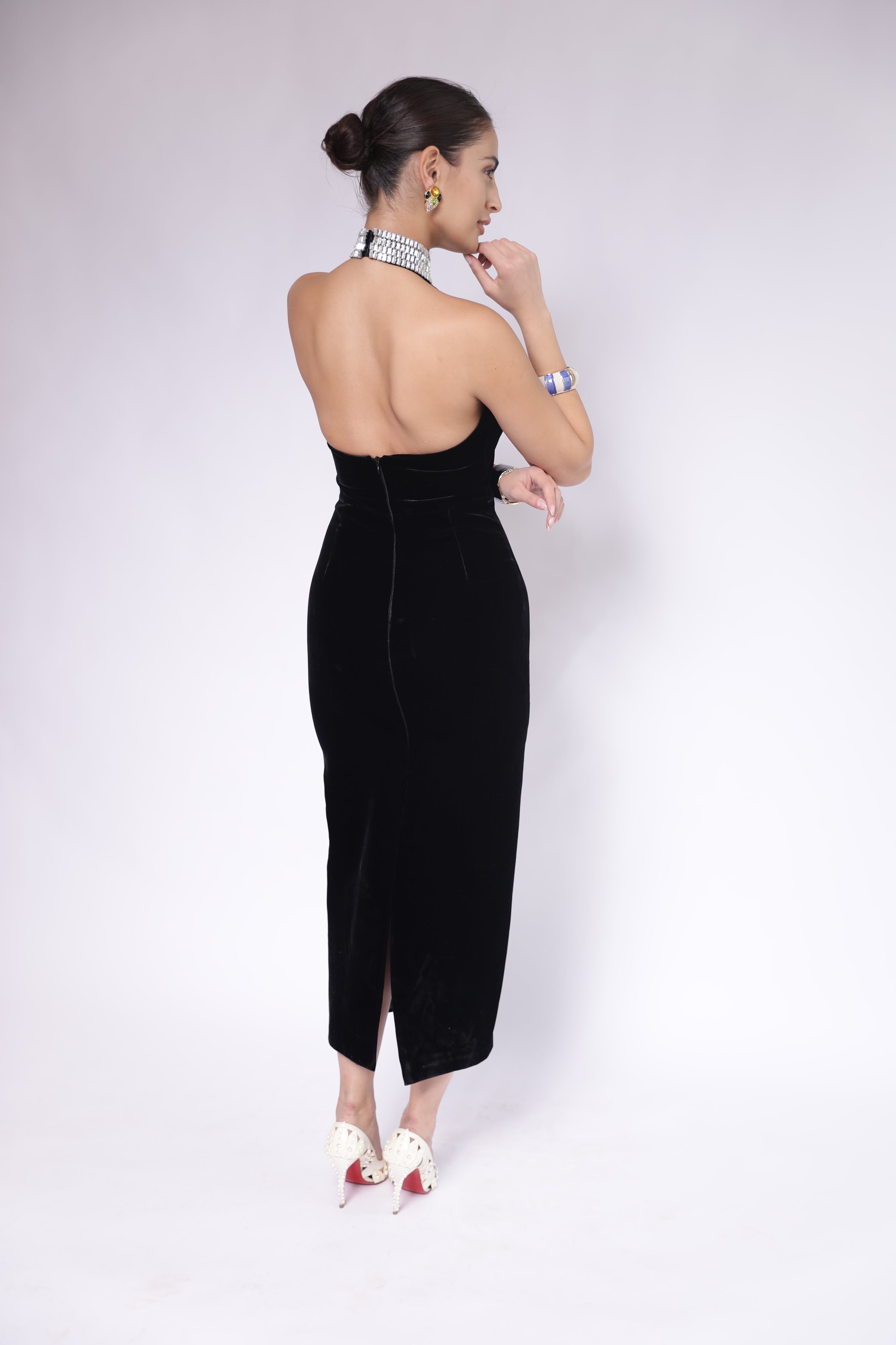 Black Velvet Halter-Neck Dress