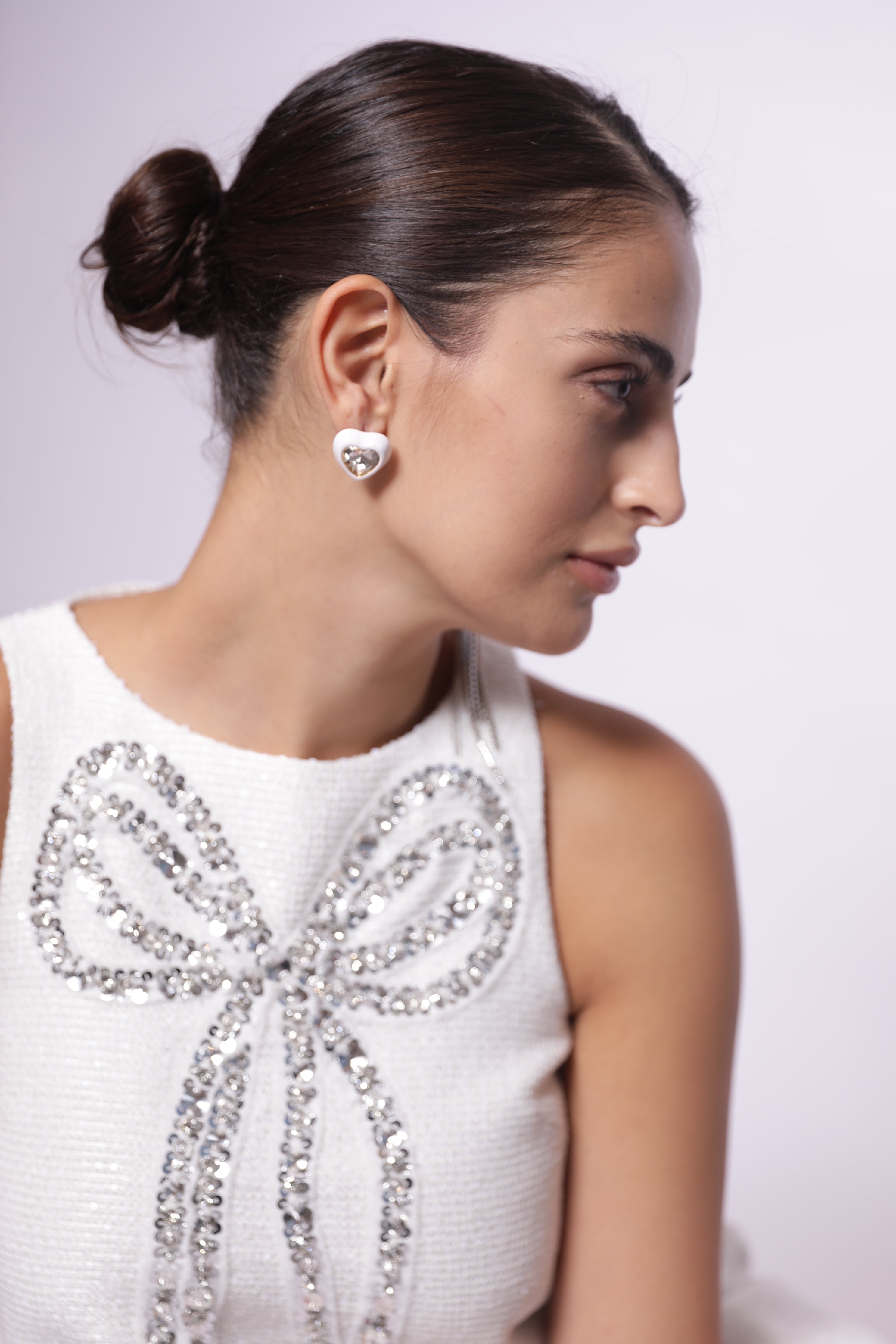 White Mini Dress with Crystal Bow Detail