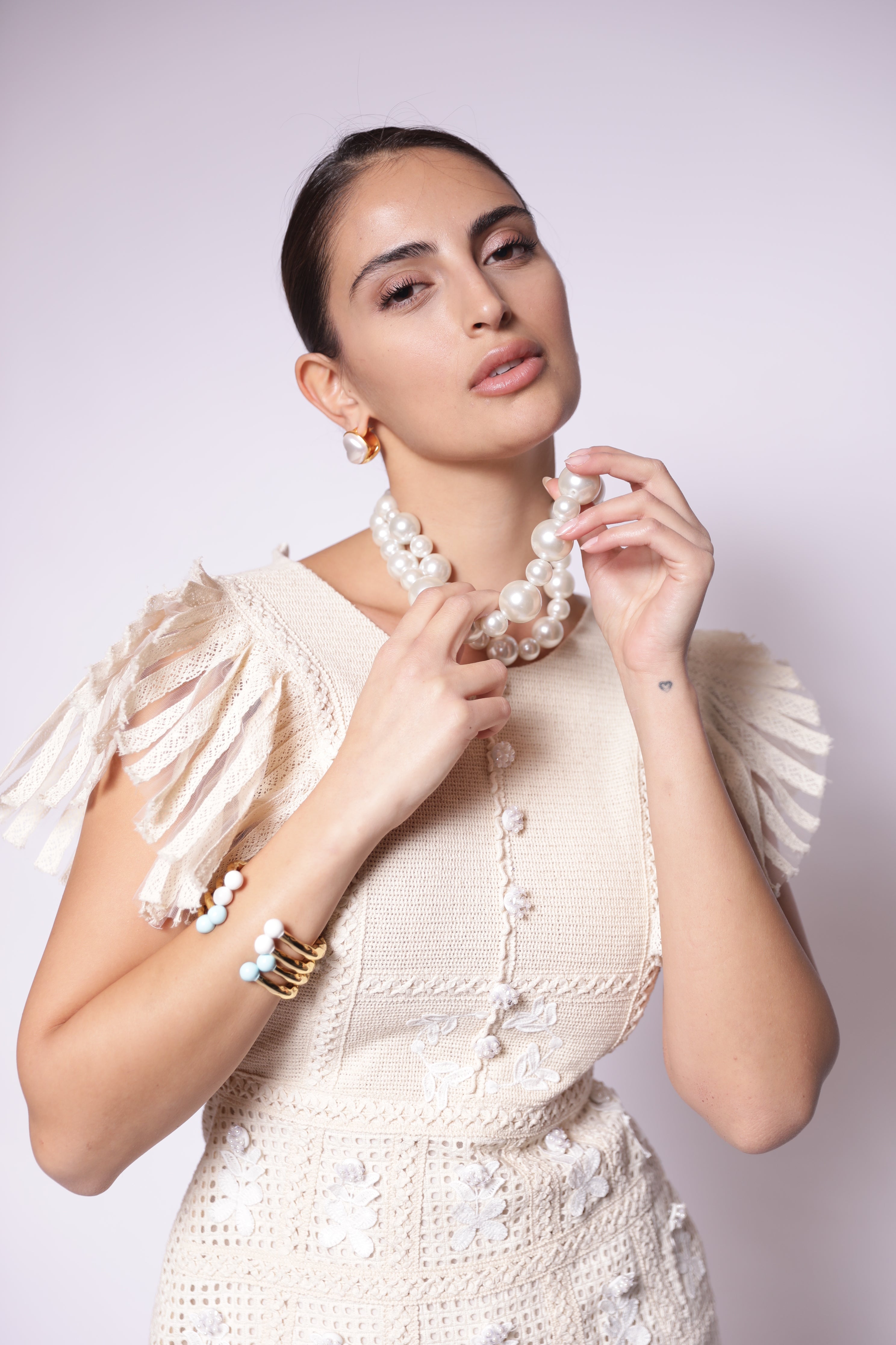 Handcrafted Cream Crochet Mini Dress