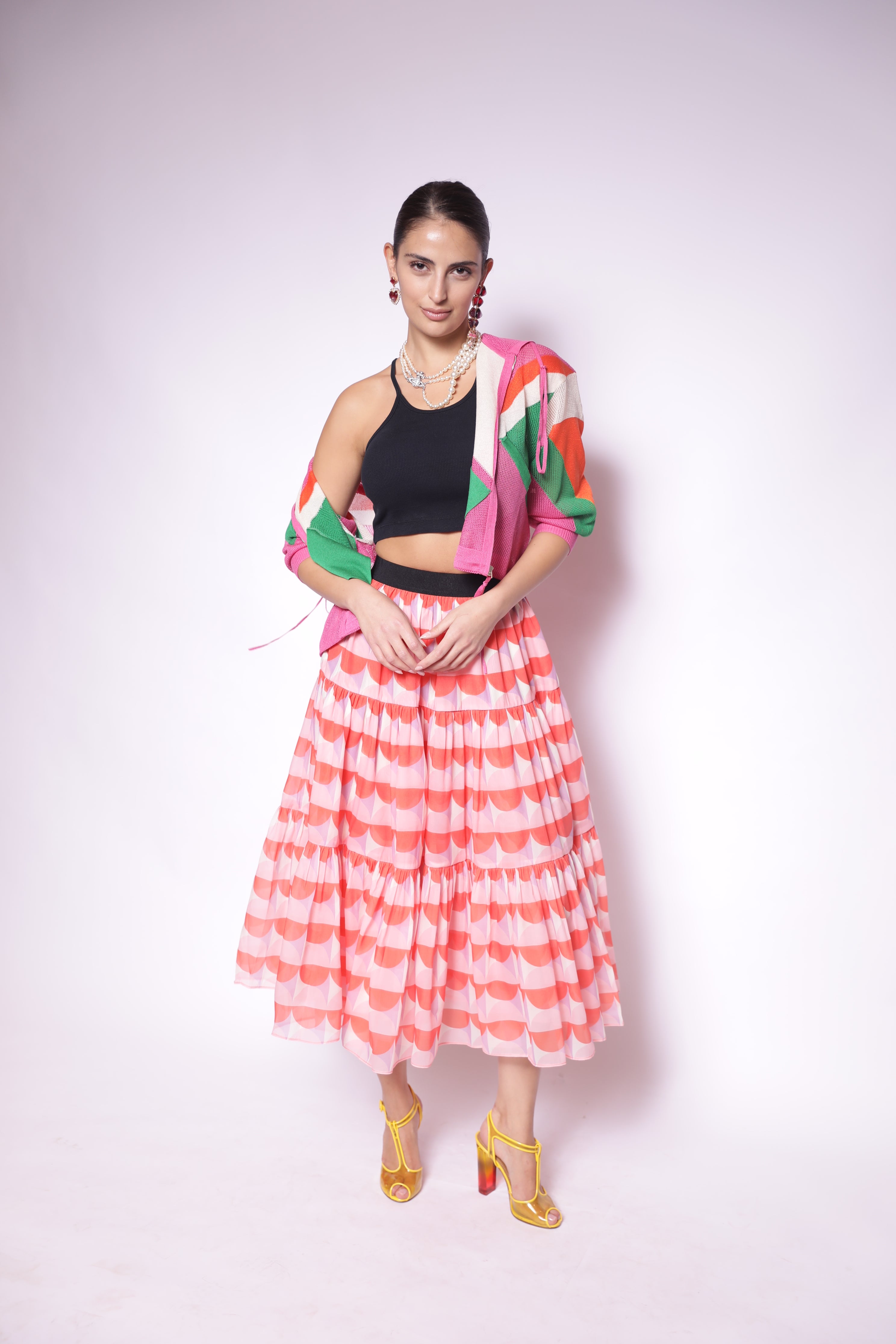 Sunset Waves Tiered Skirt