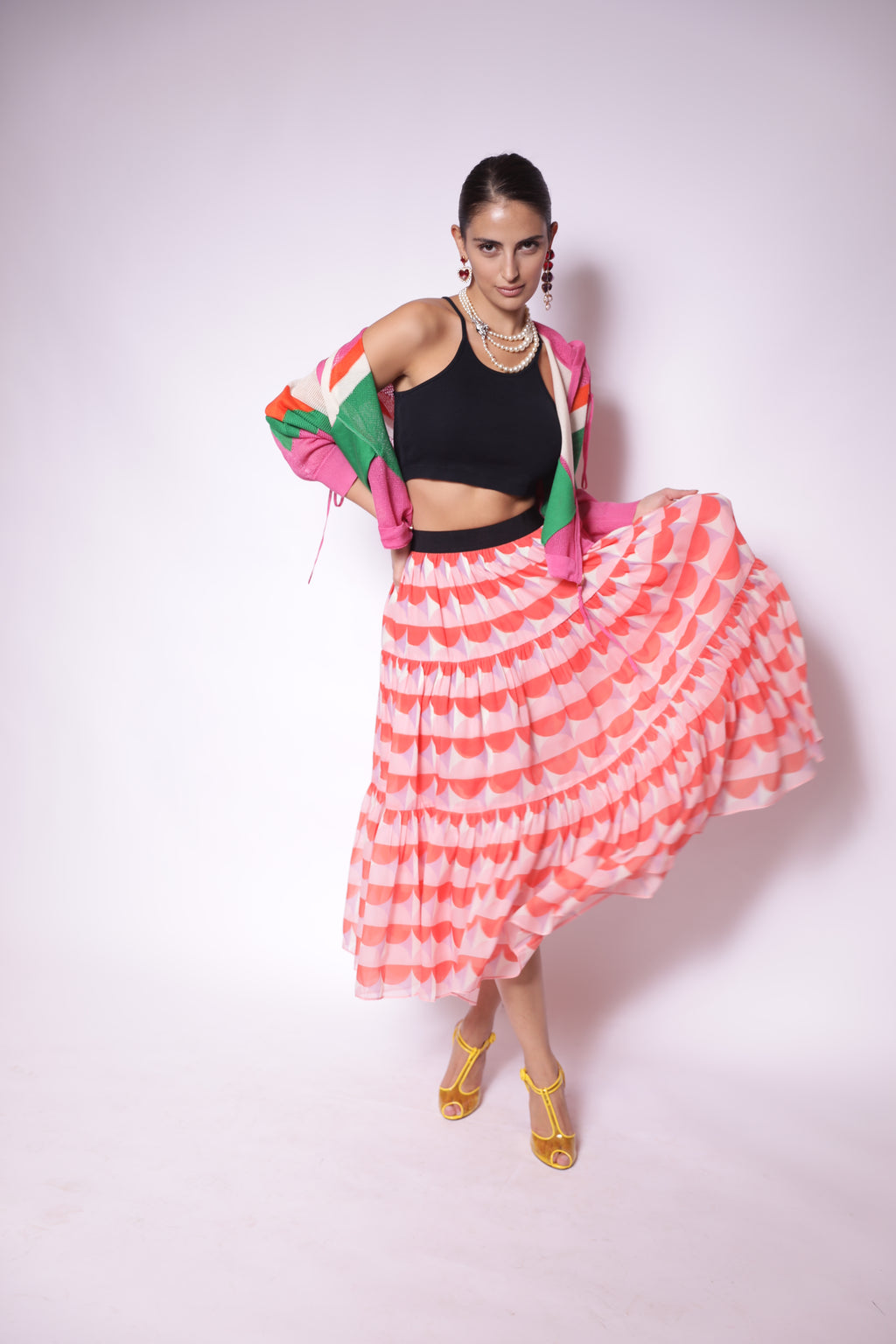 Sunset Waves Tiered Skirt