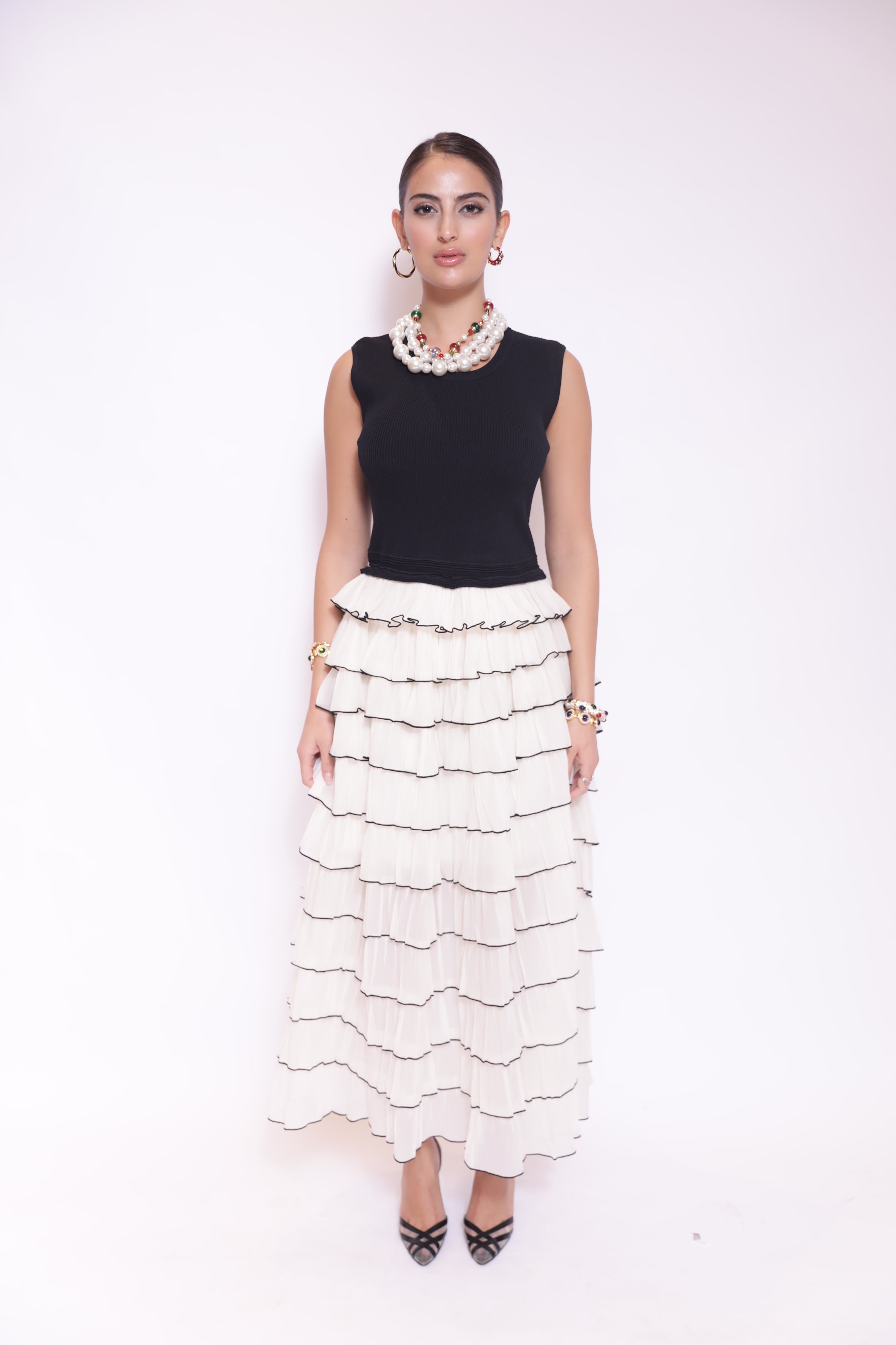 Black & White Layered Pleated Dress