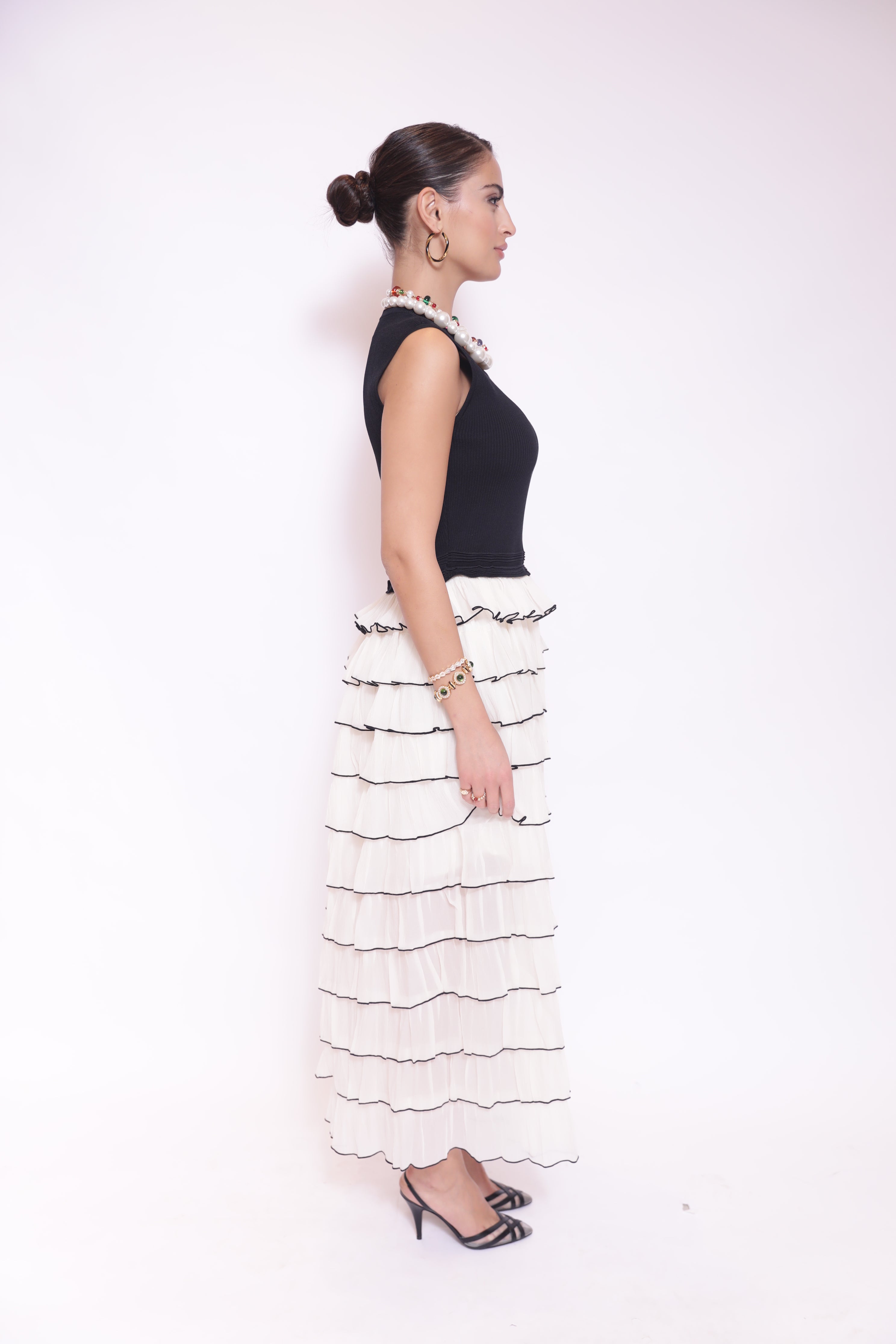 Black & White Layered Pleated Dress