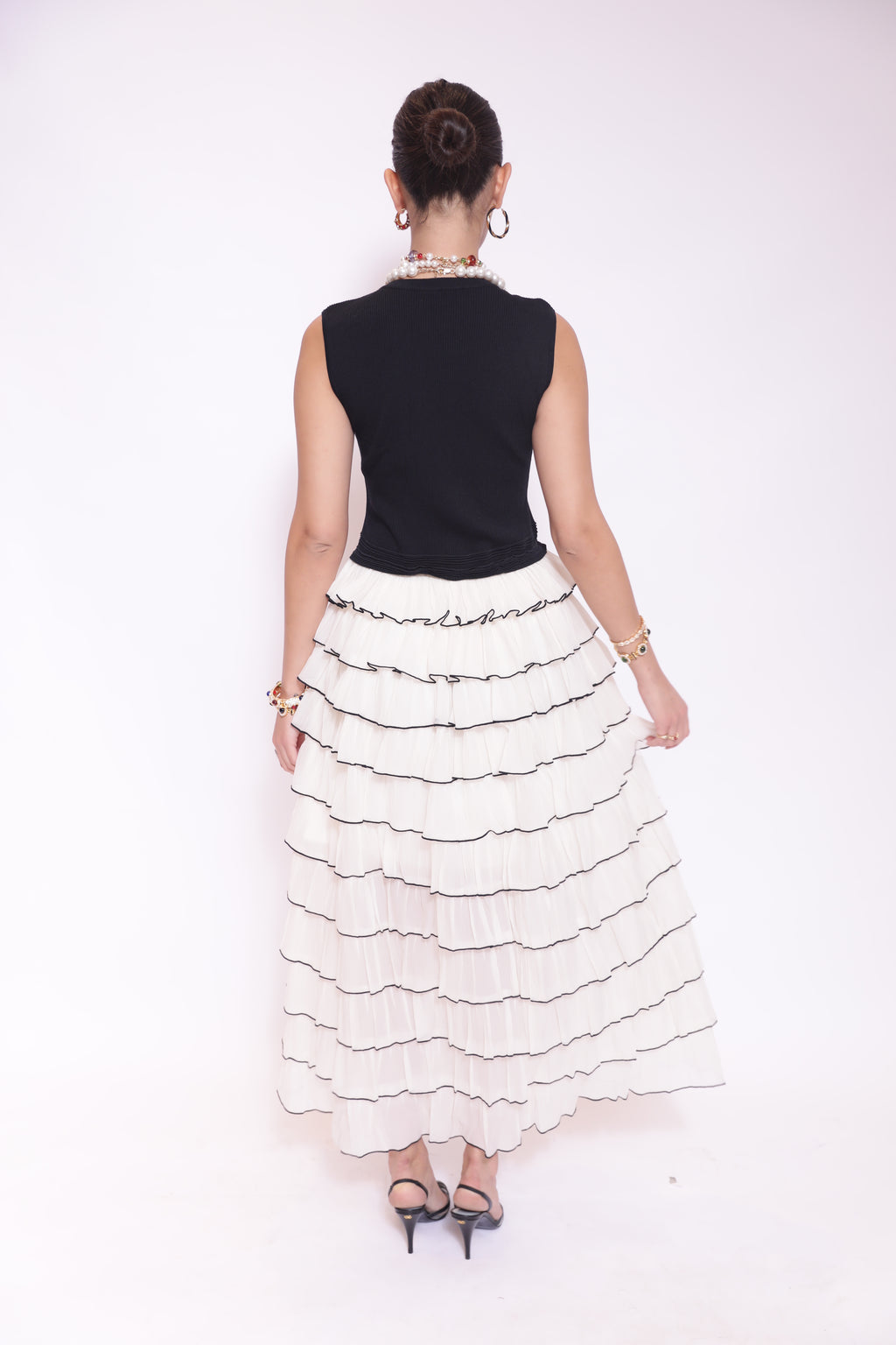 Black & White Layered Pleated Dress