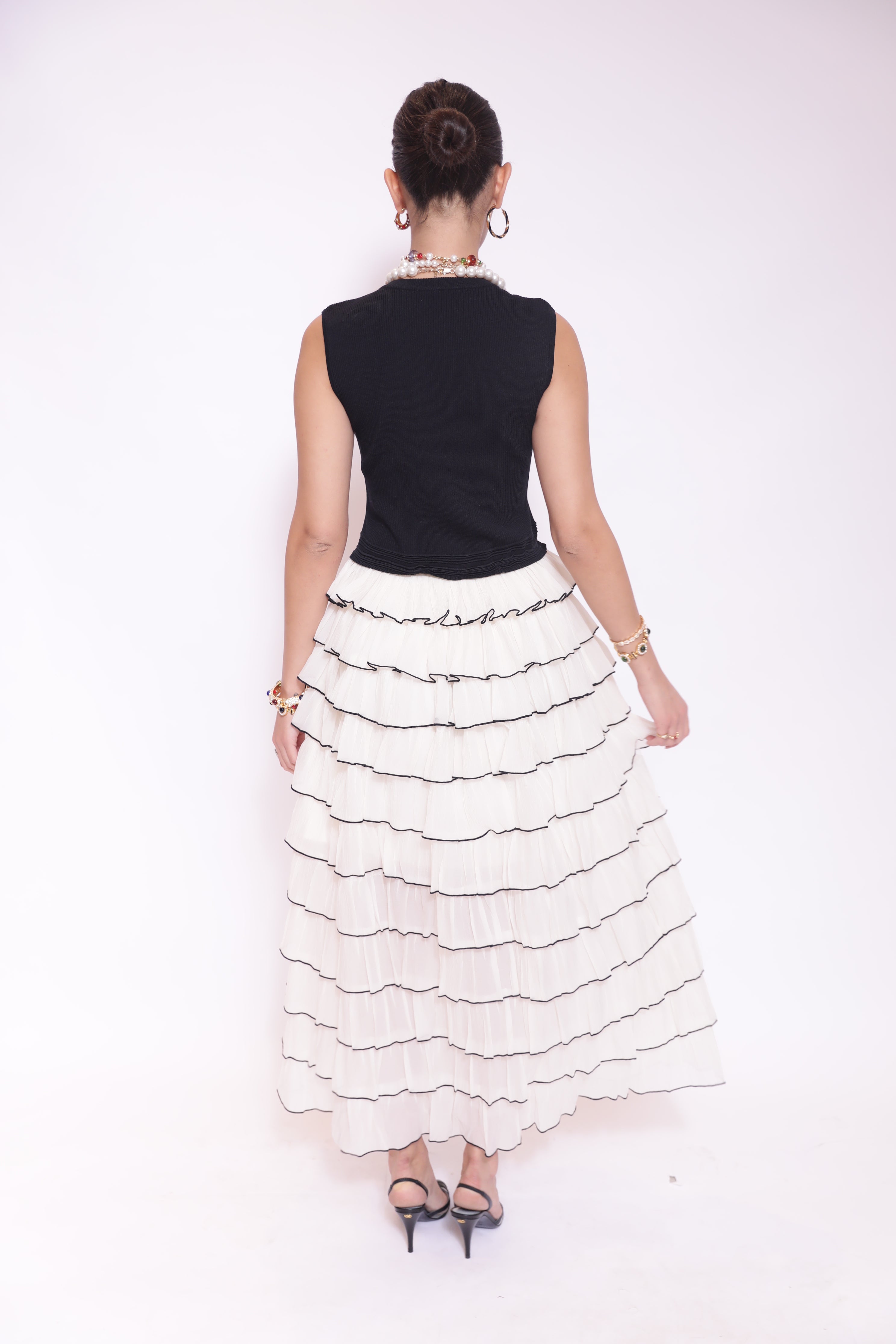 Black & White Layered Pleated Dress