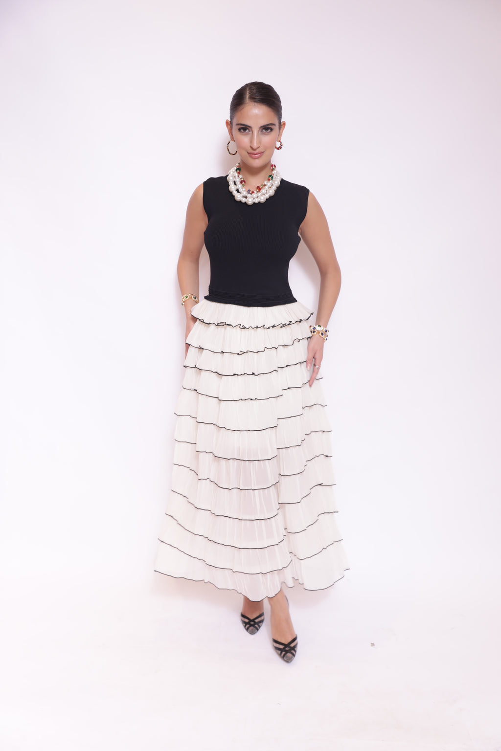 Black & White Layered Pleated Dress