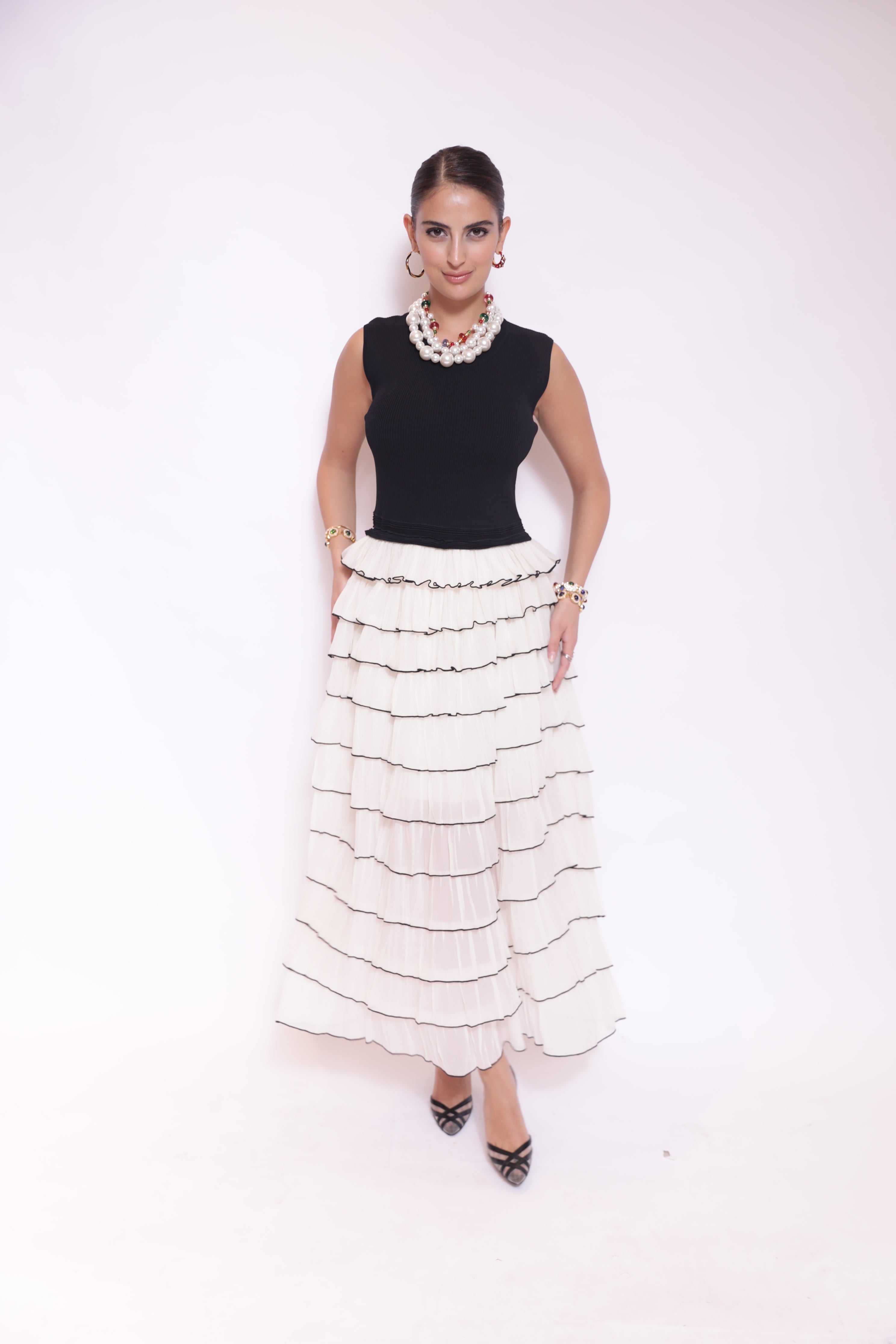 Black & White Layered Pleated Dress