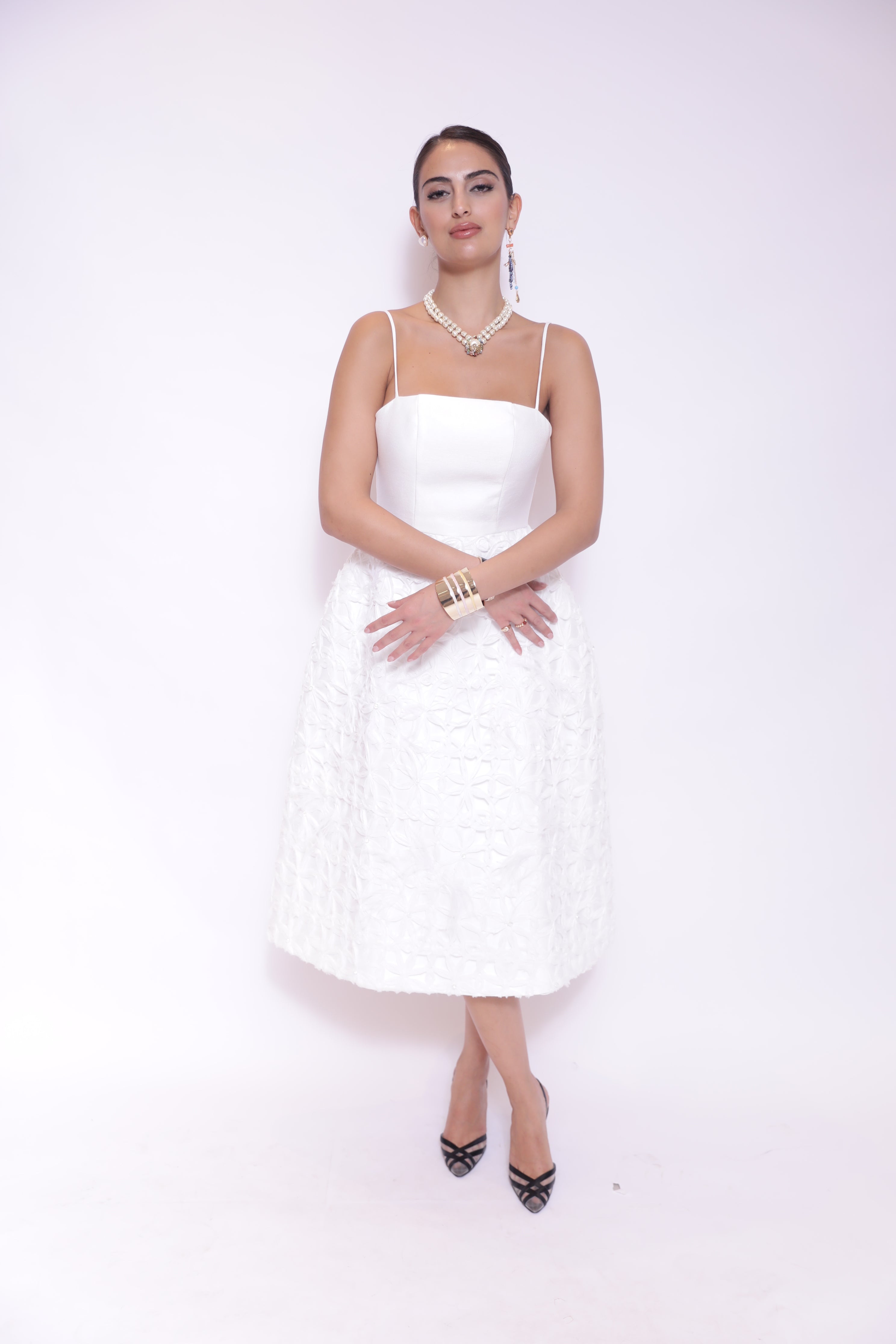 Ivory Petal-Texture Midi Dress