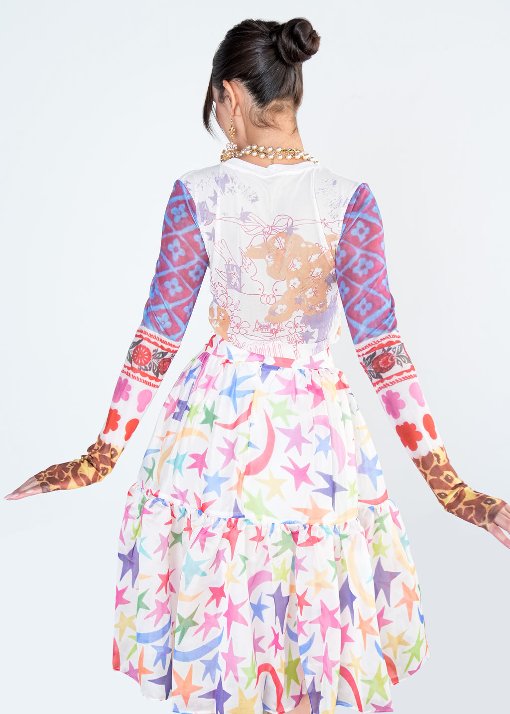 Rainbow Star Print Midi Skirt