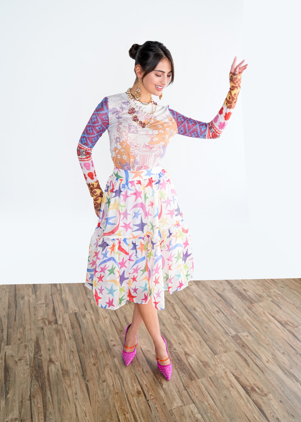 Colorful Patchwork Long-Sleeve Top