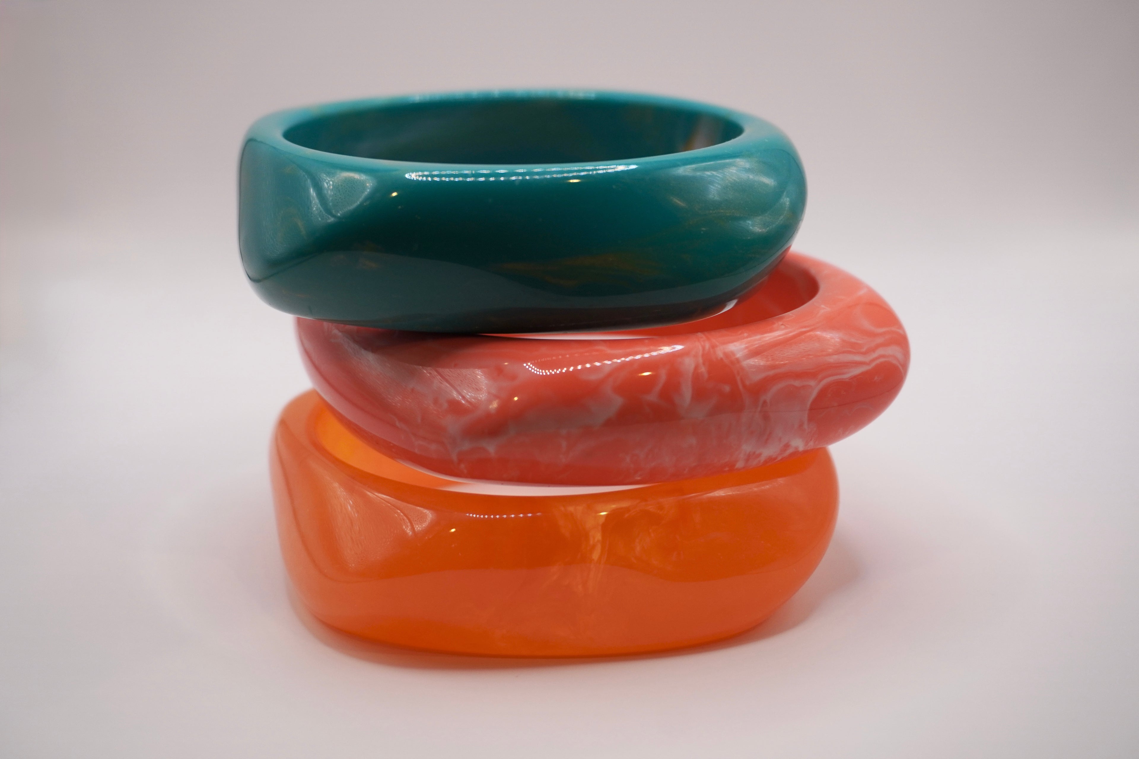 Chunky bangles (teal/red/orange)