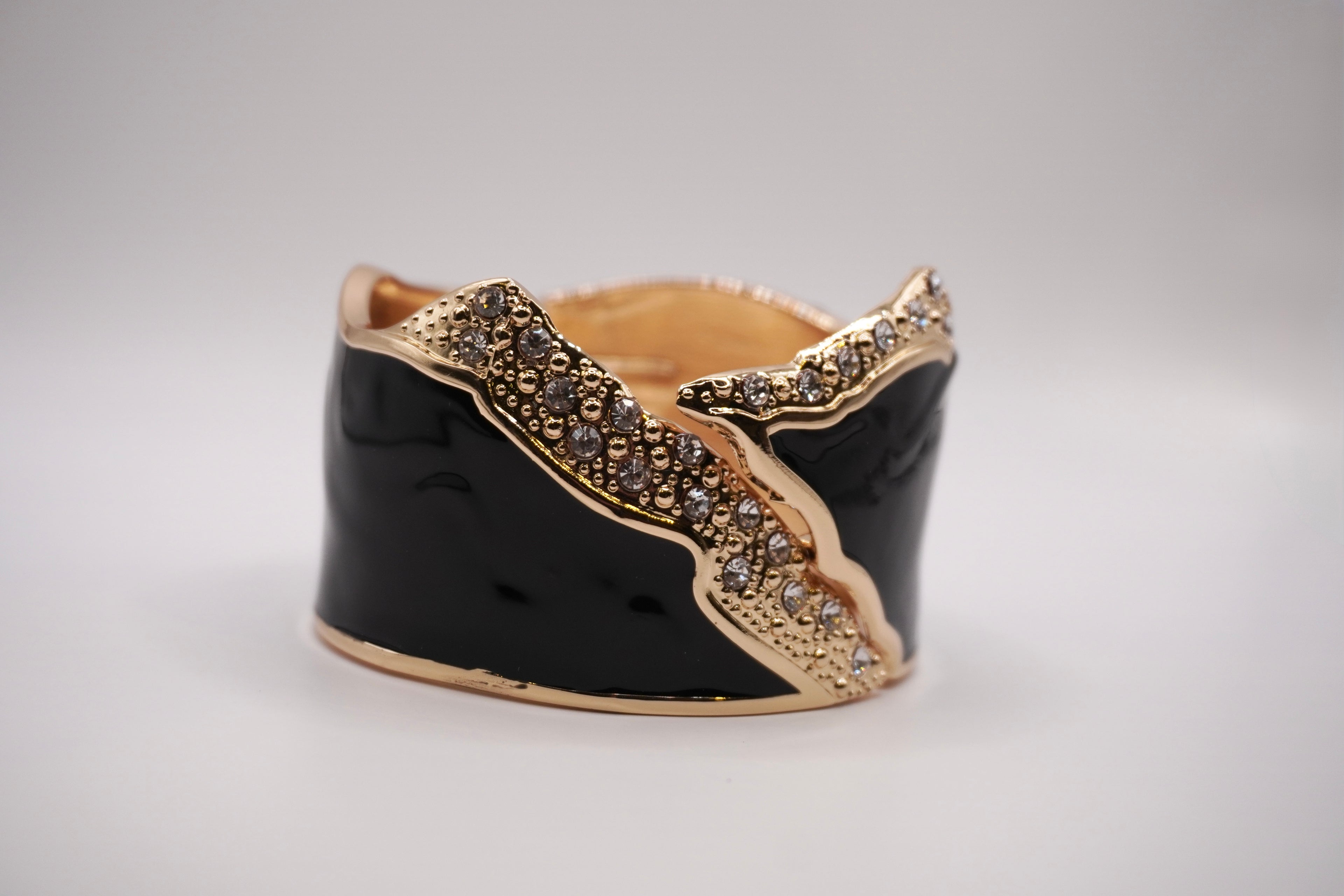 Black enamel rhinestone cuff