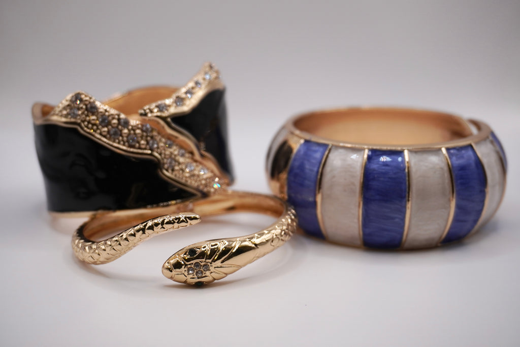 Black enamel rhinestone cuff