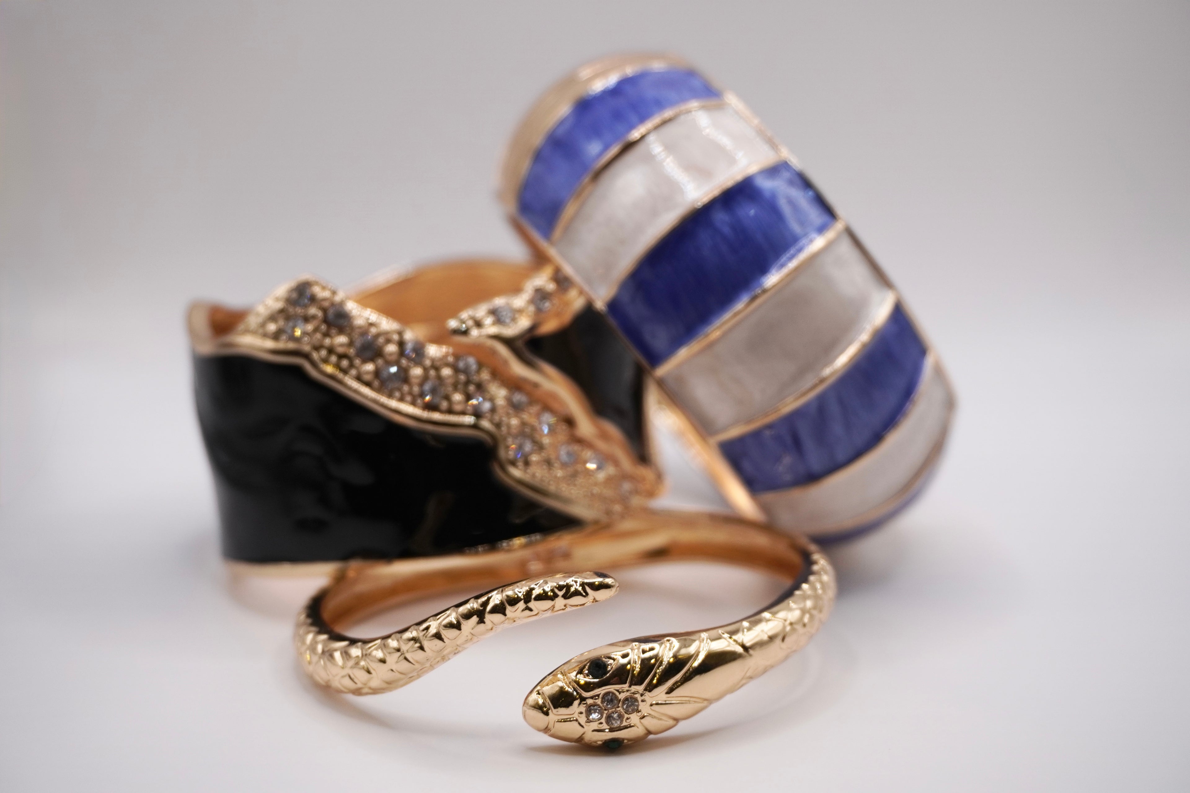 Black enamel rhinestone cuff