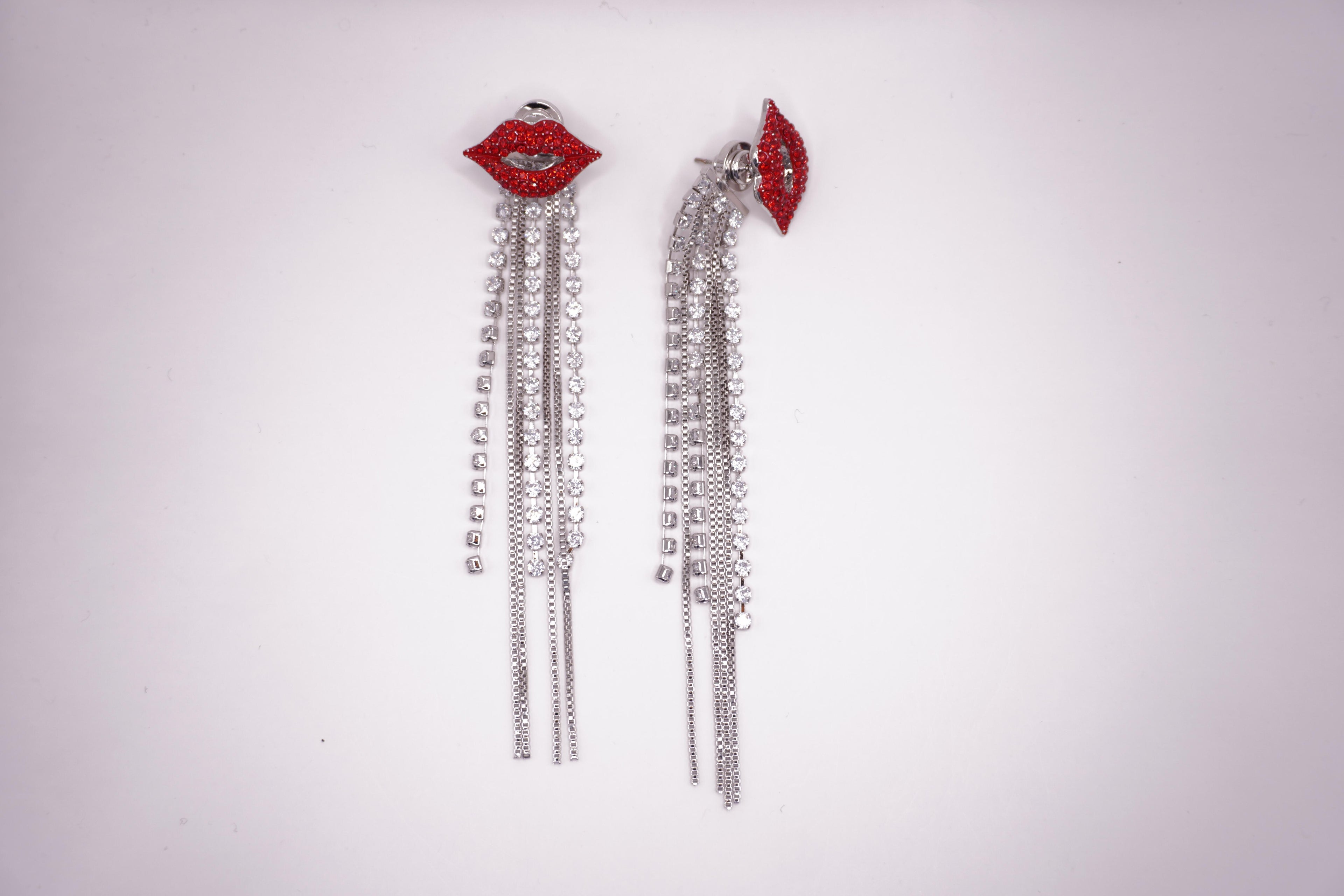 Red lips tassel earrings