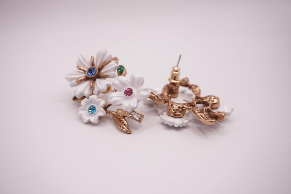 White enamel floral studs