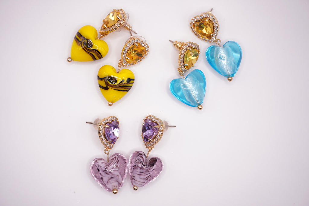 Glass heart drops (mix colors)
