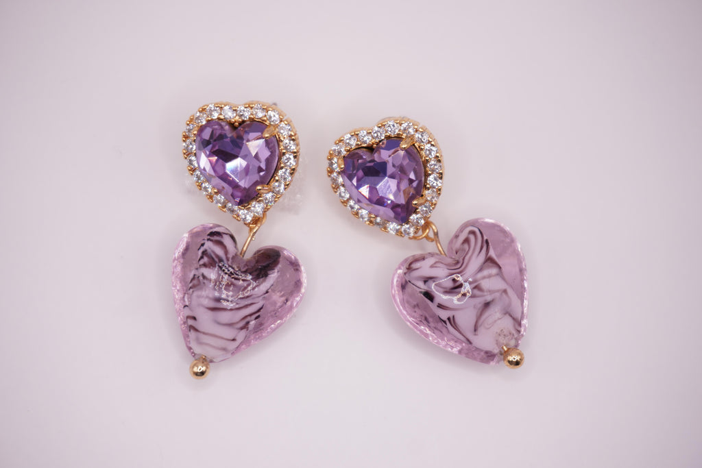 Glass heart drops (mix colors)