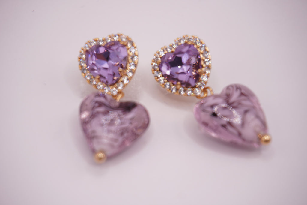 Glass heart drops (mix colors)