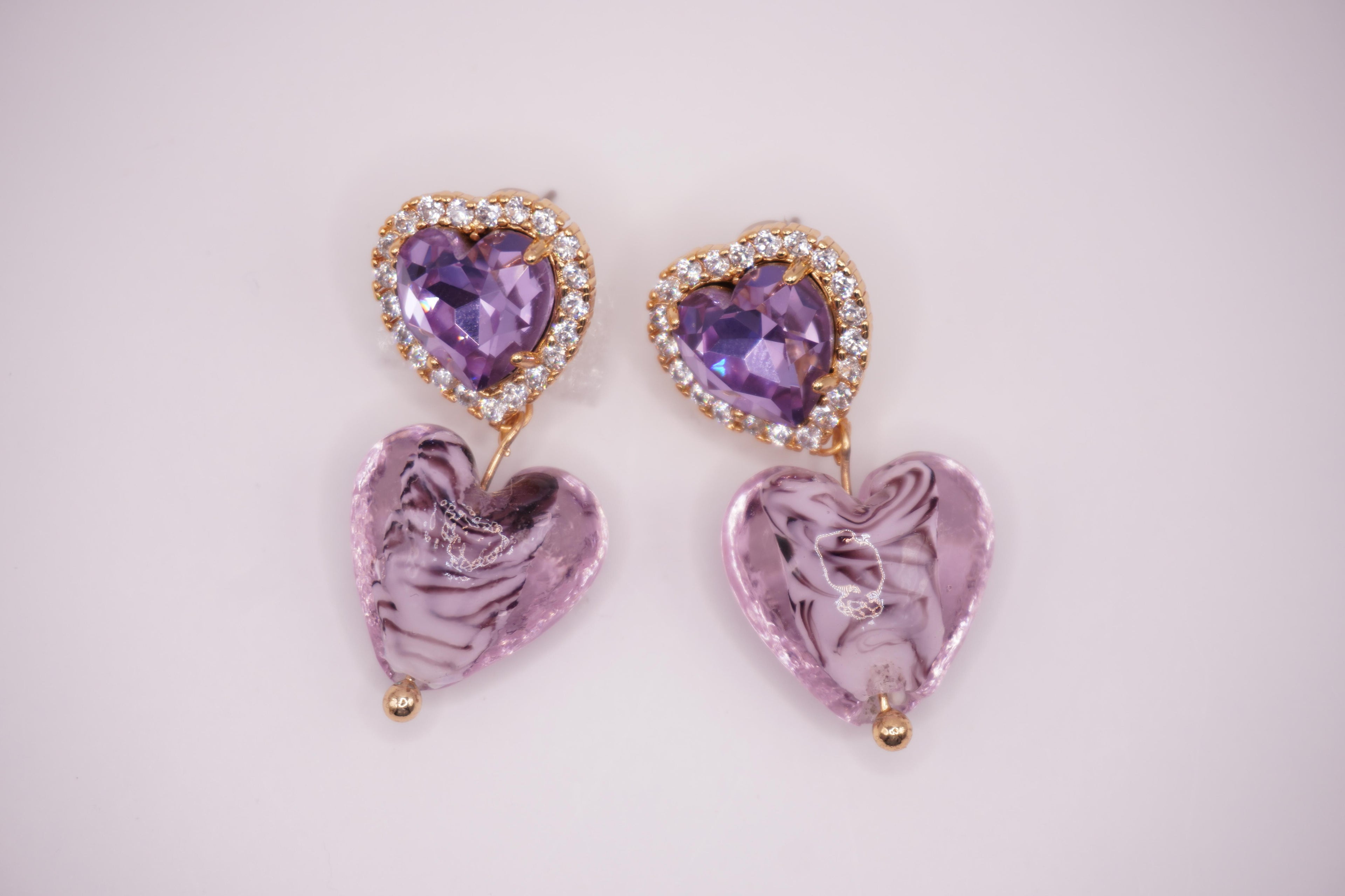 Glass heart drops (mix colors)