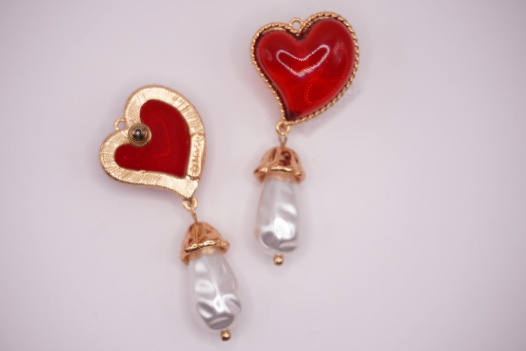 Red Heart Drop Earrings
