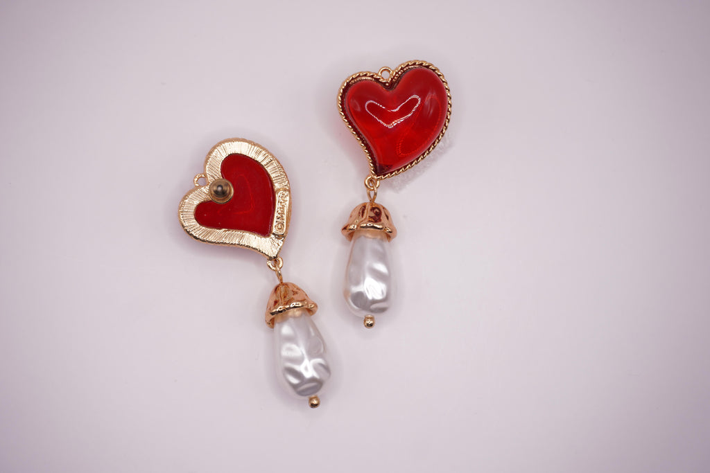 Red Heart Drop Earrings