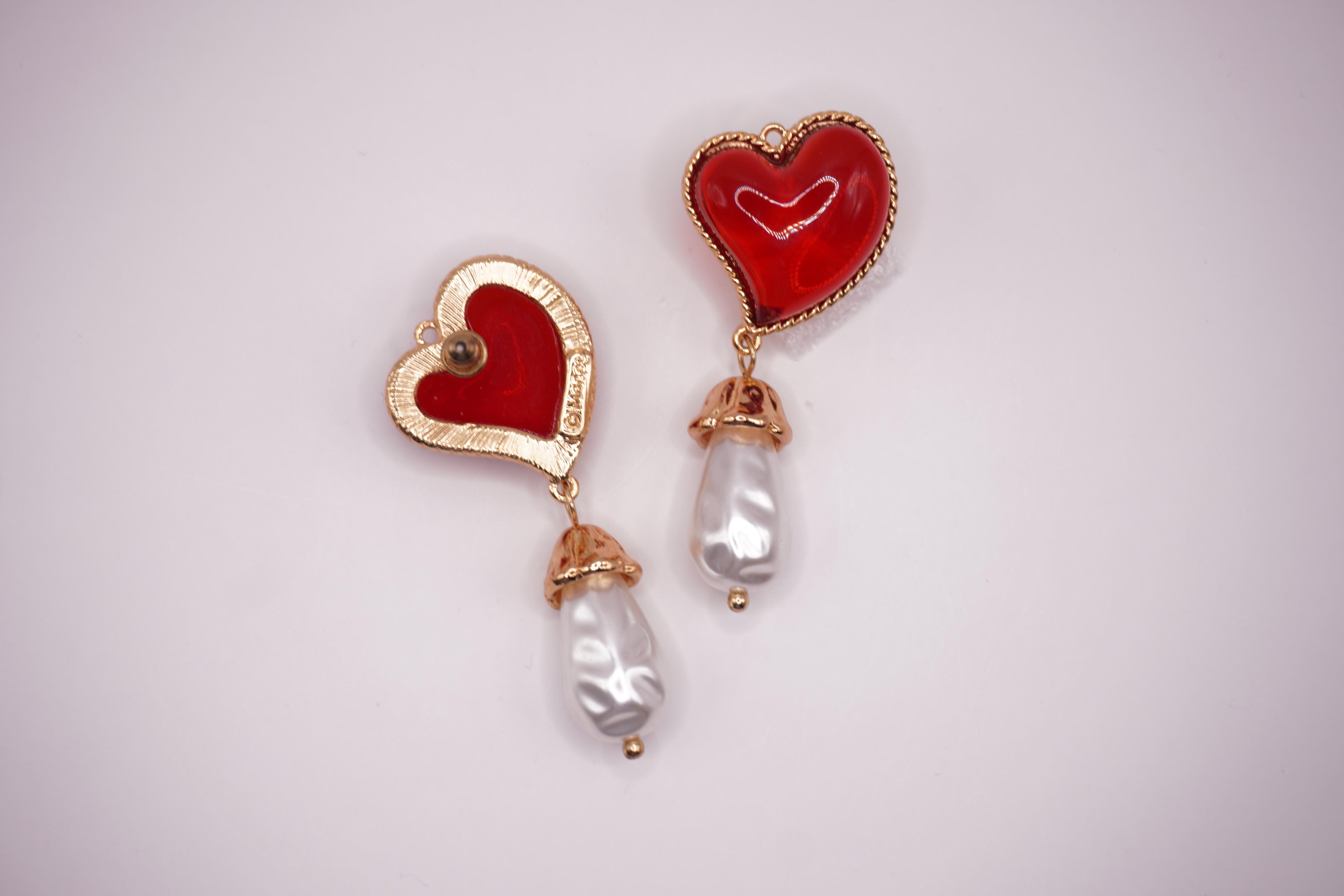 Red Heart Drop Earrings