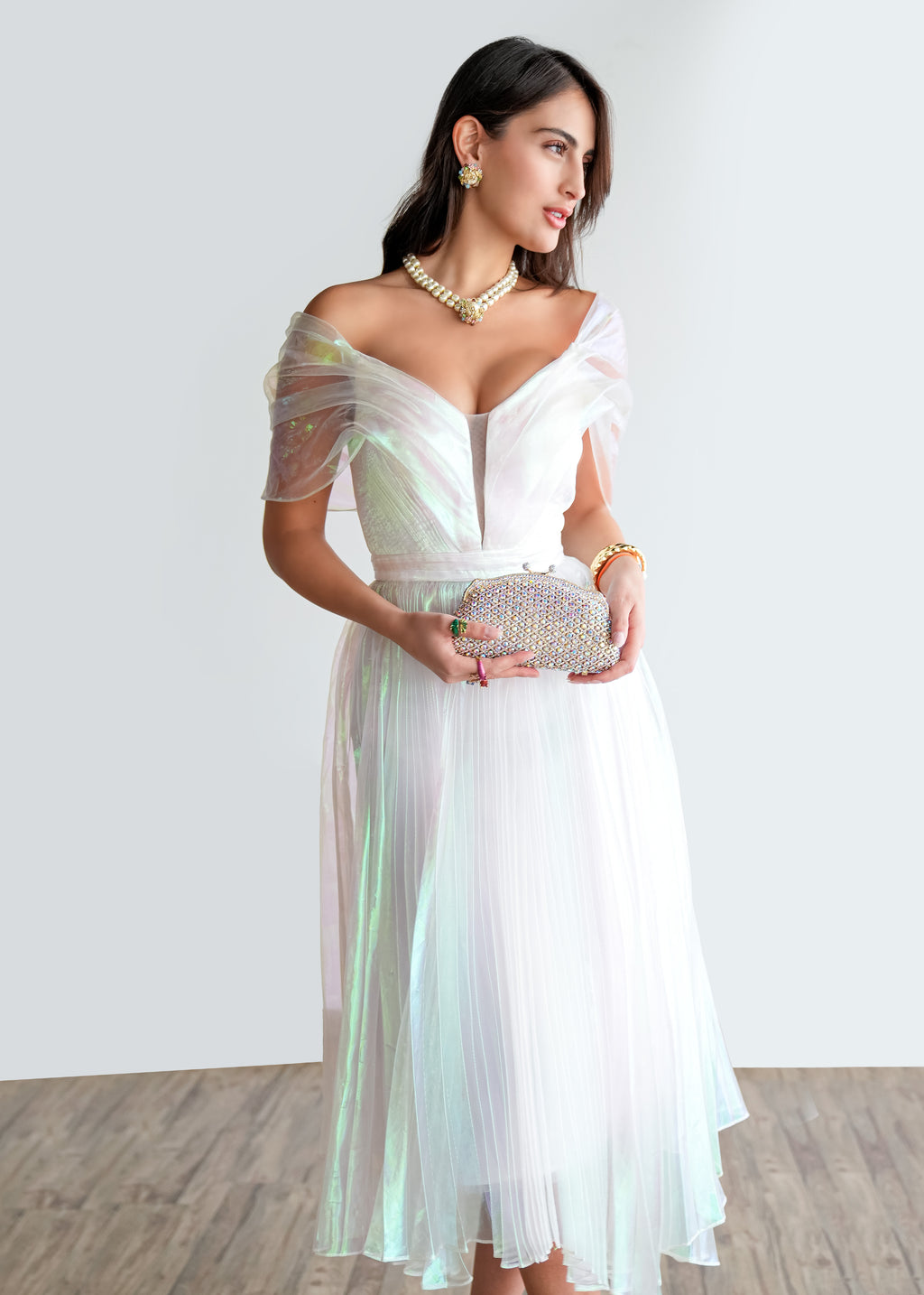 Moonlit Glow Off-Shoulder Dress