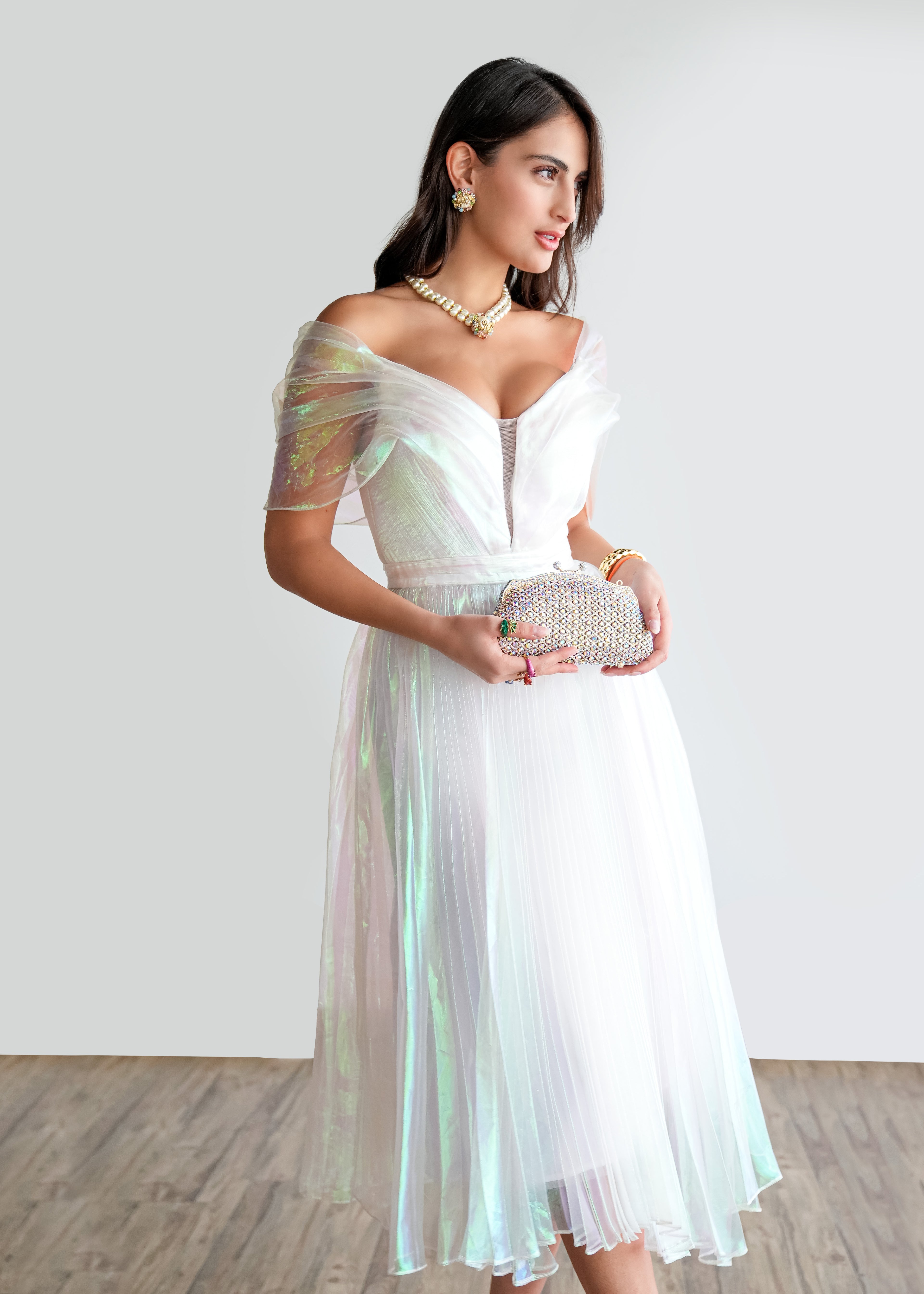Moonlit Glow Off-Shoulder Dress