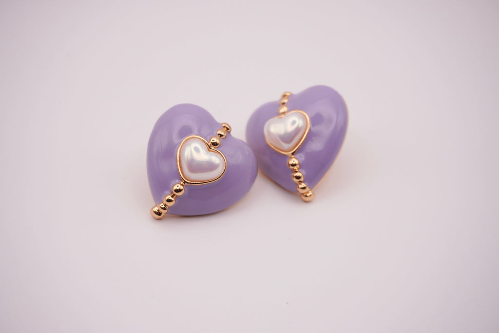 Lilac Heart Studs