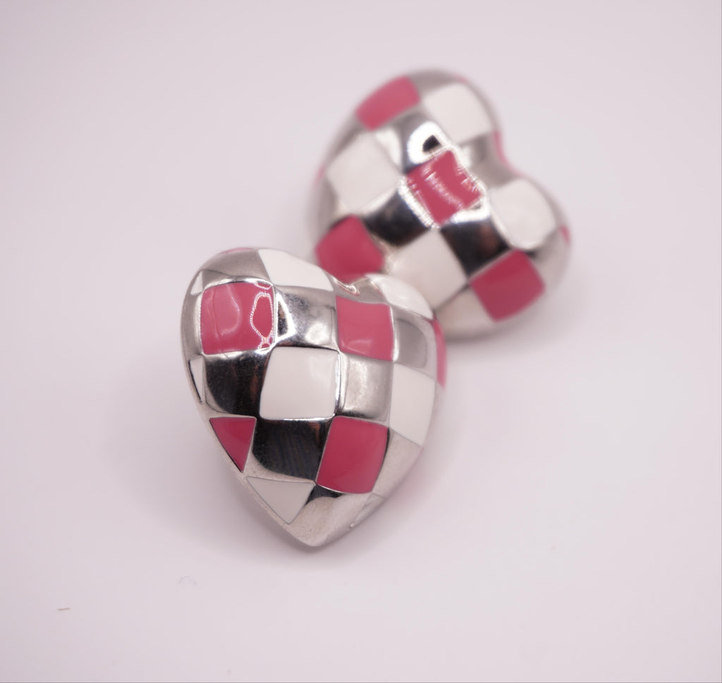 Checkered Heart Studs