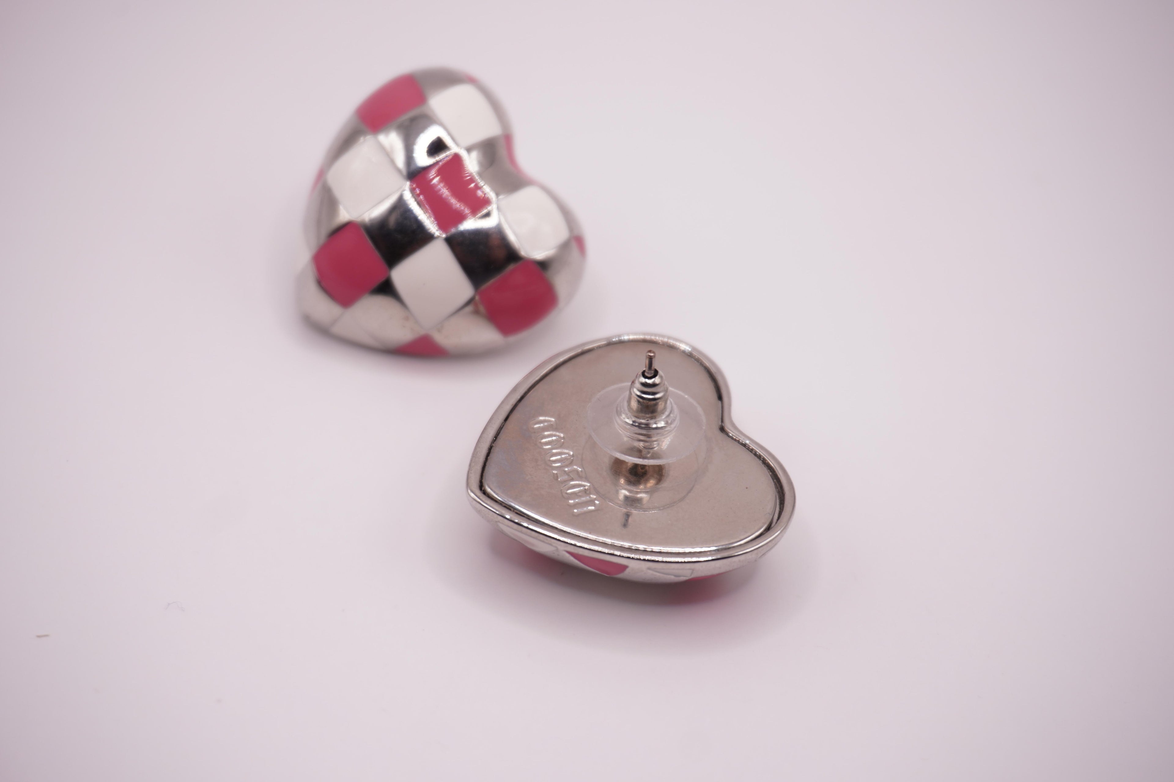 Checkered Heart Studs