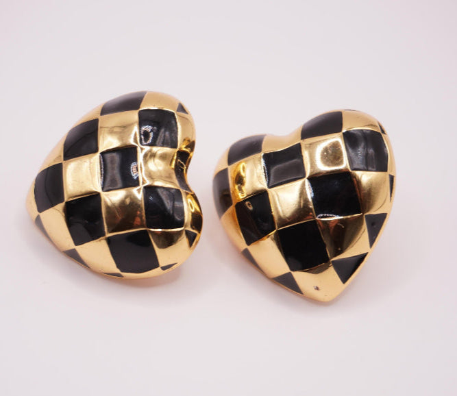 Checkered Heart Studs