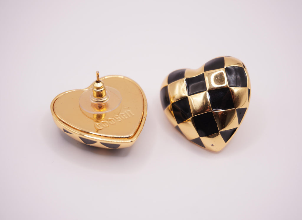 Checkered Heart Studs
