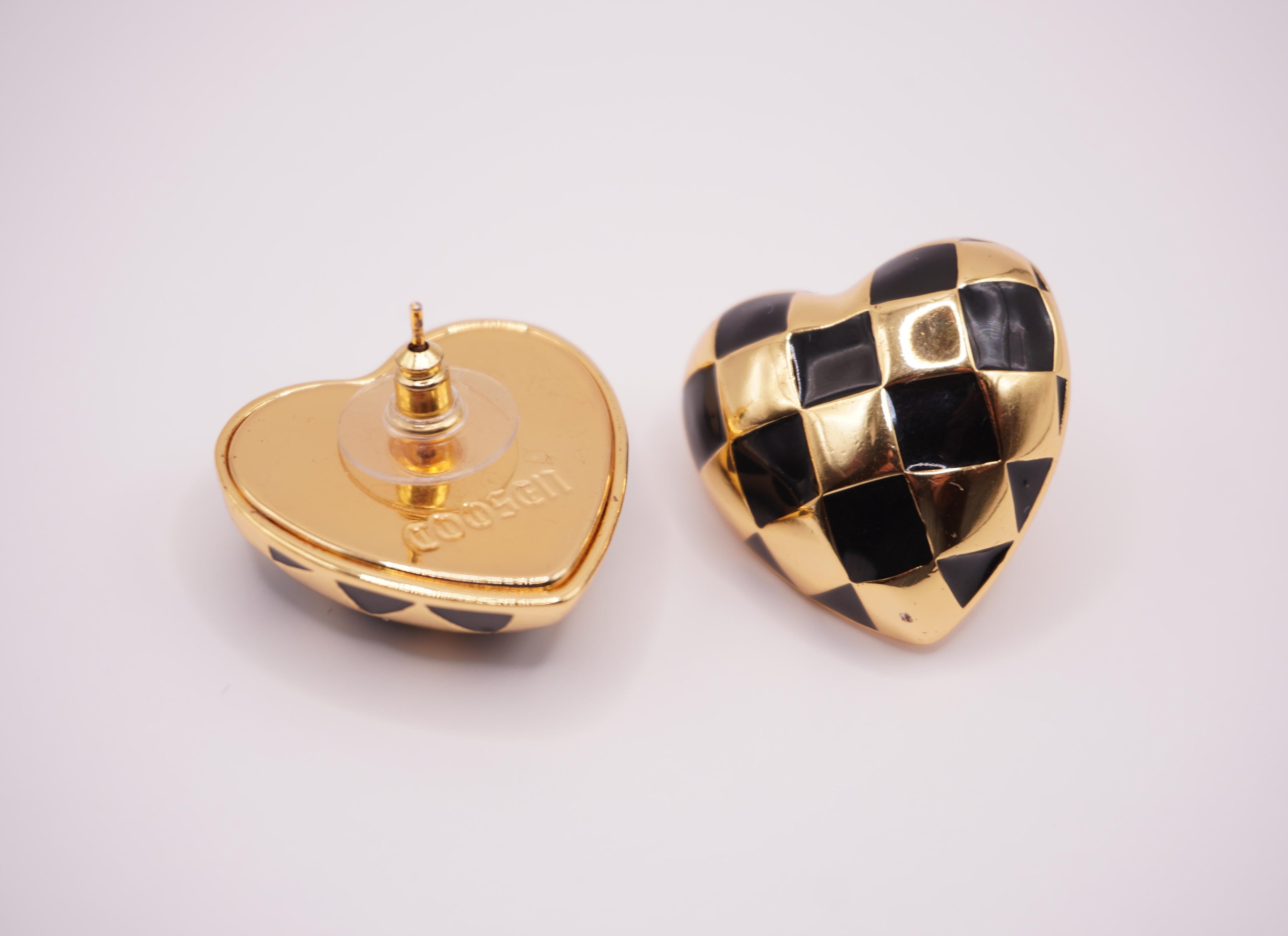 Checkered Heart Studs