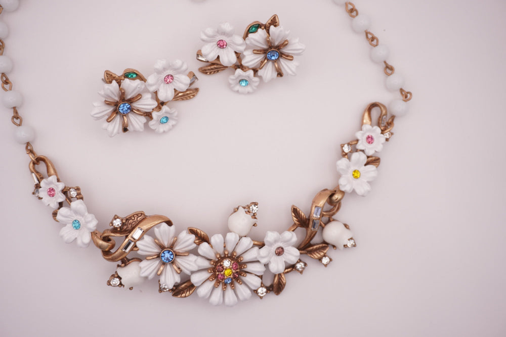 Necklace with floral design on a light background