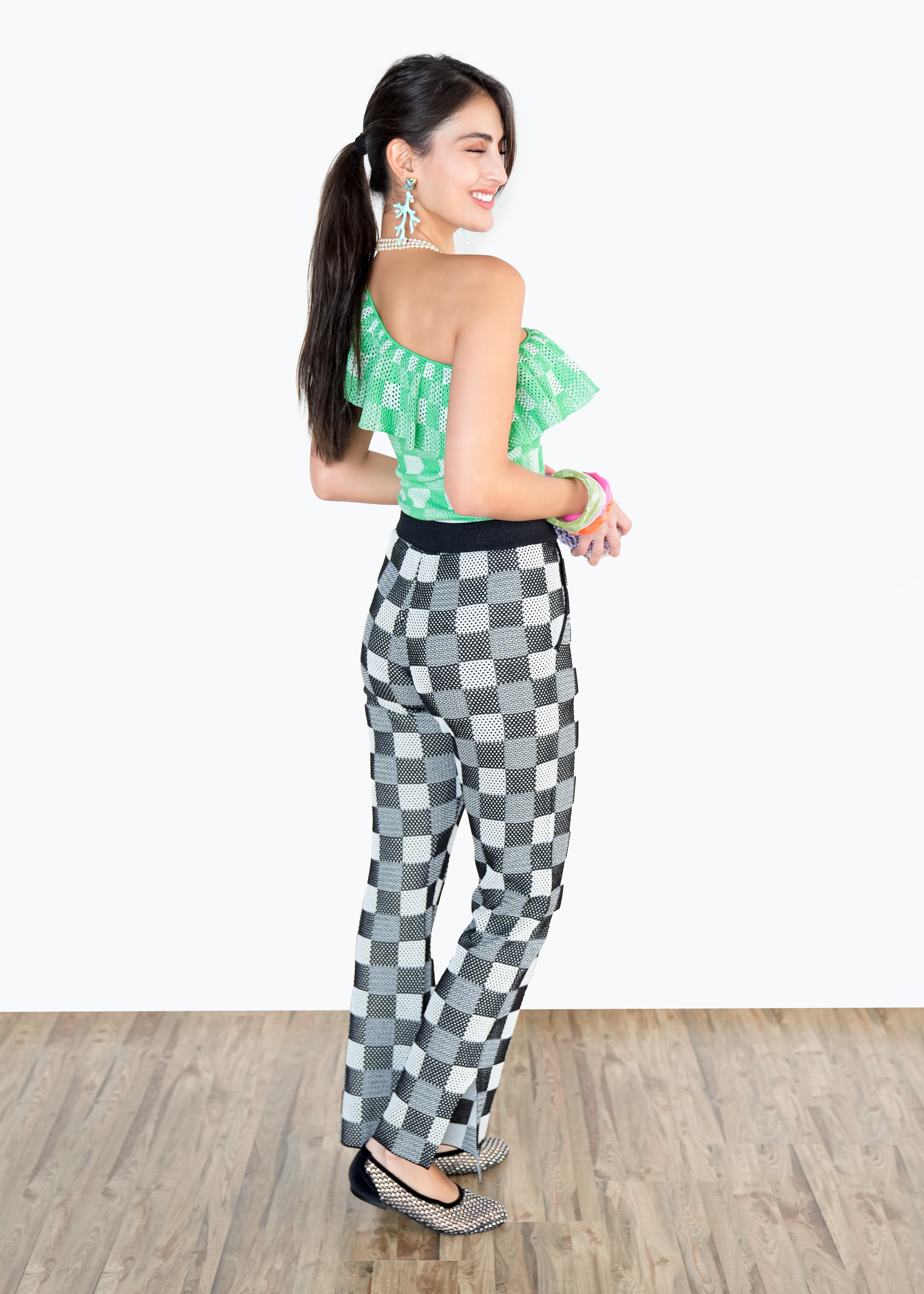 Check One-Shoulder Top