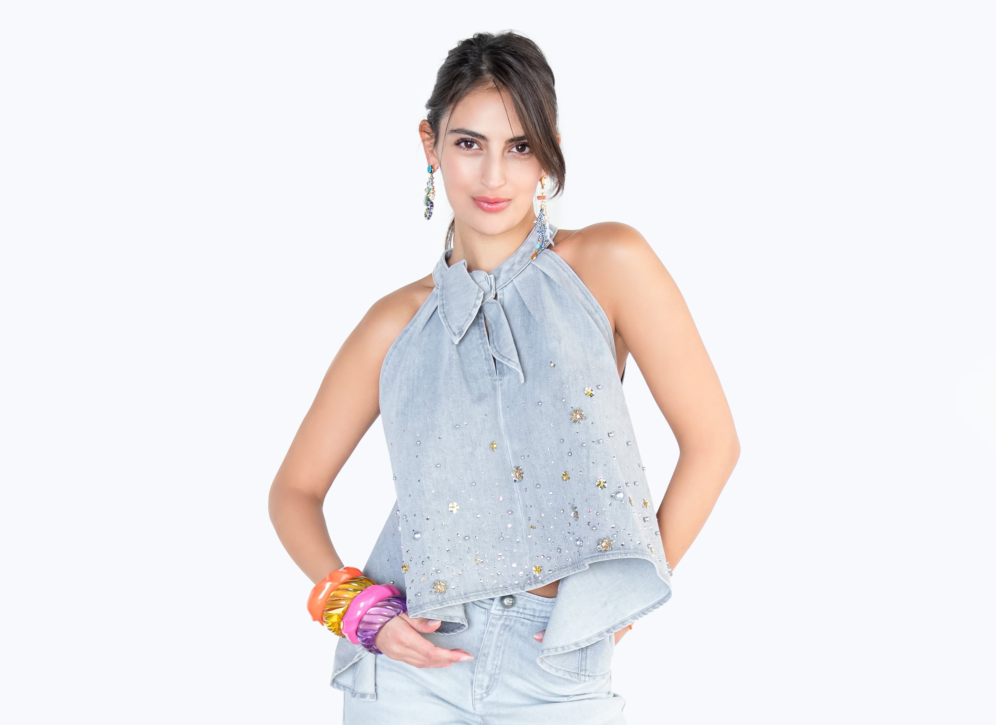 Starry Denim Halter Top