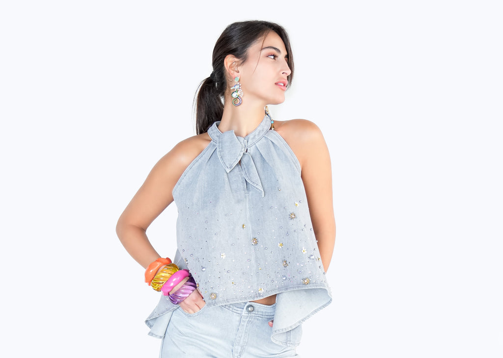 Starry Denim Halter Top