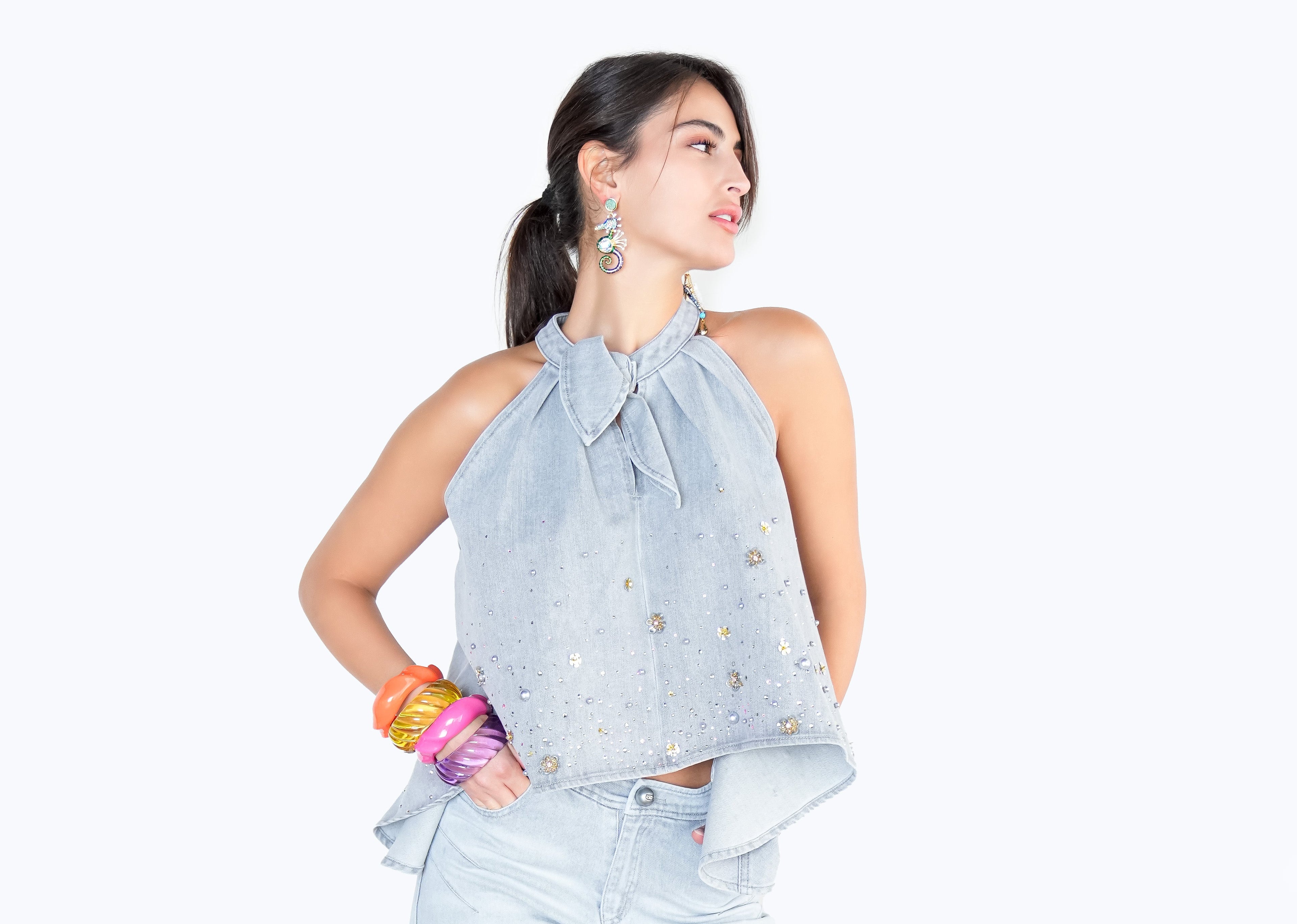 Starry Denim Halter Top