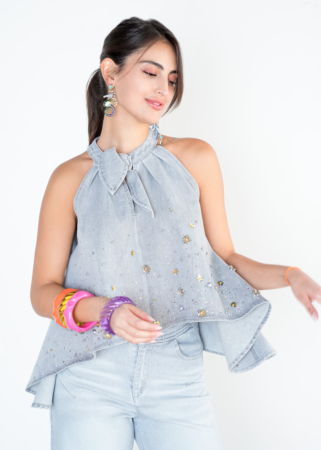 Starry Denim Halter Top