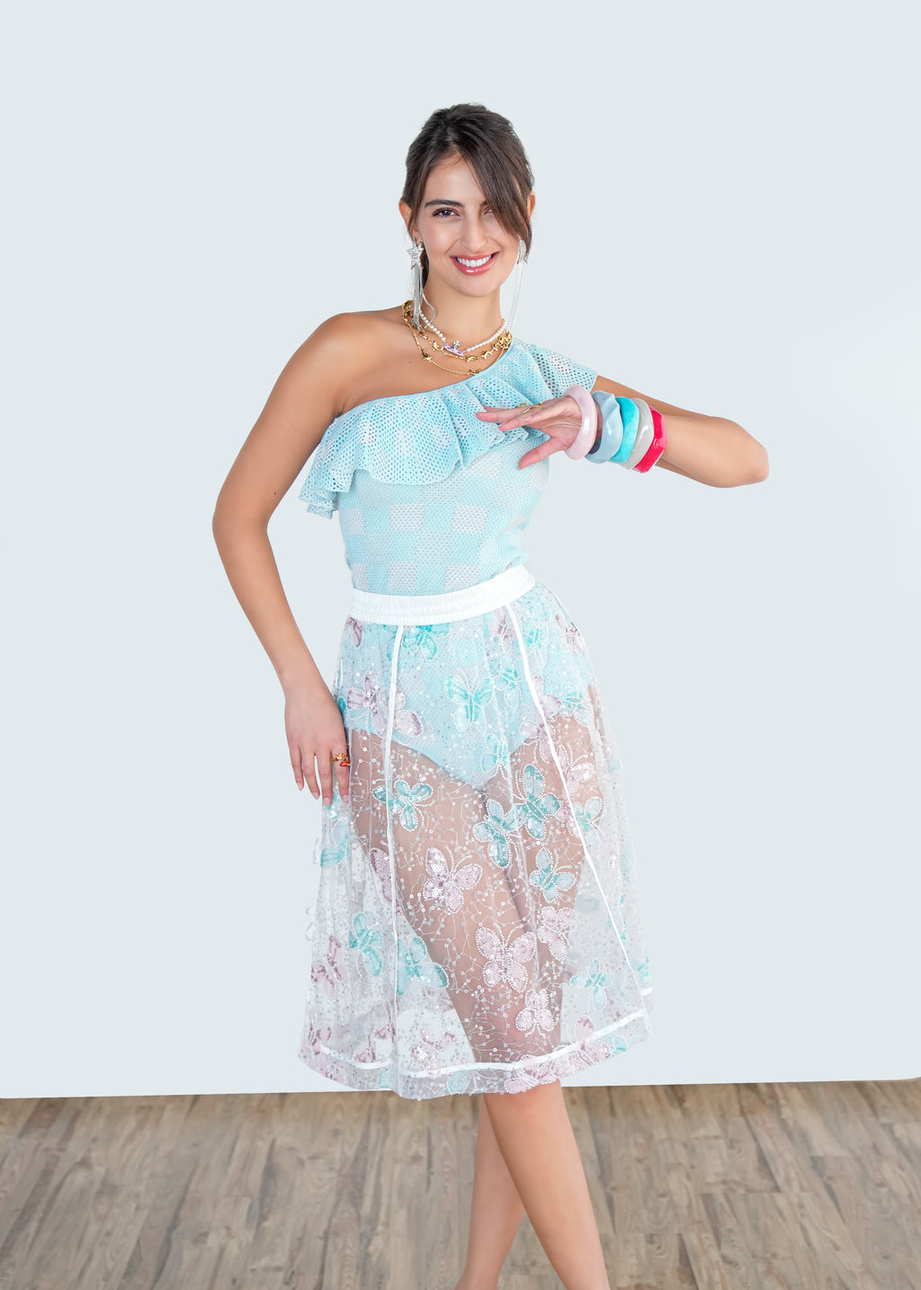 Butterfly Sheer Midi Skirt