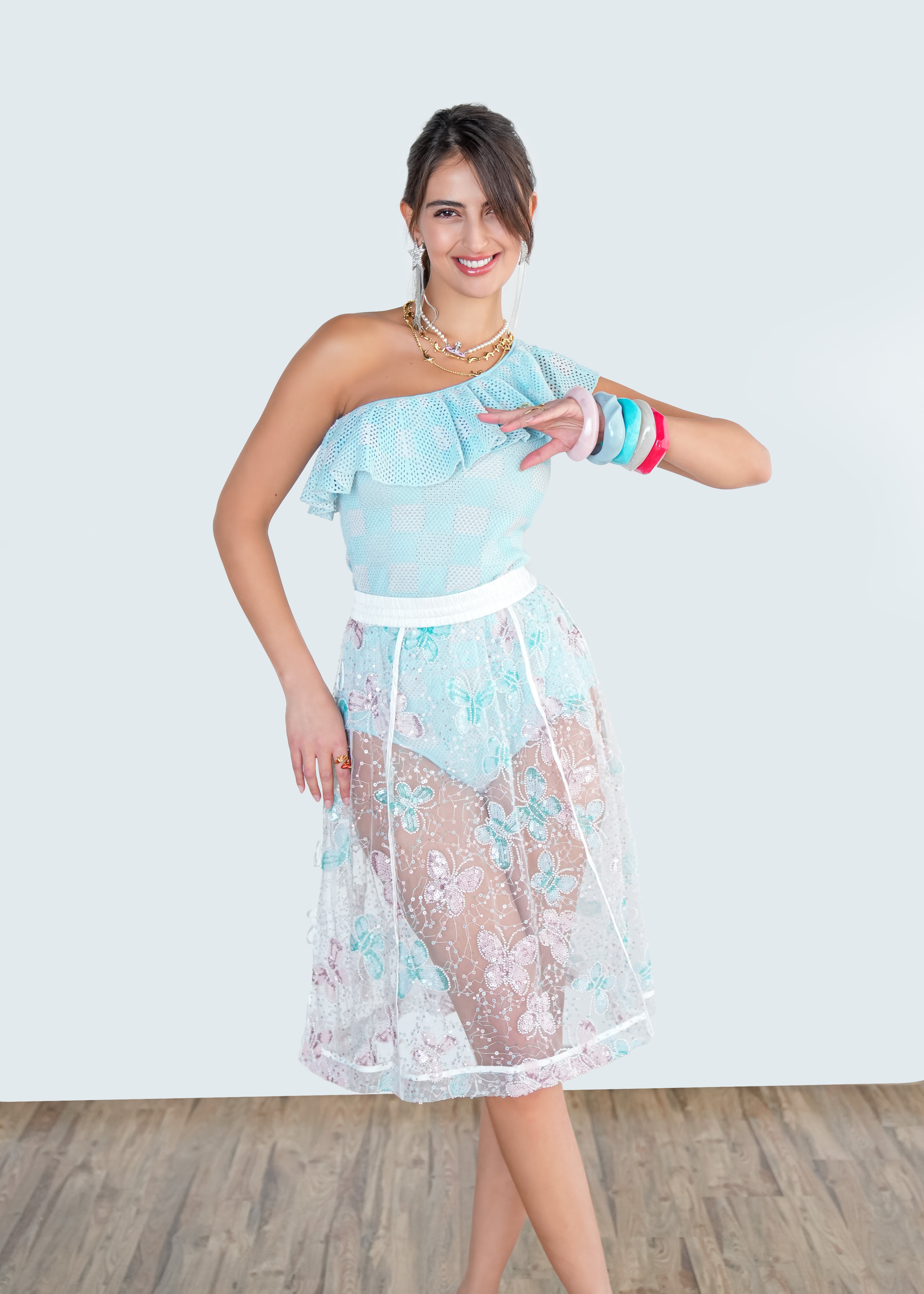 Butterfly Sheer Midi Skirt